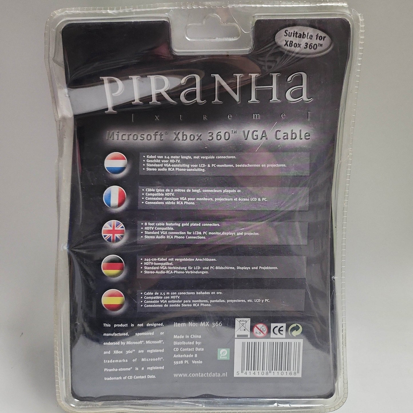 Piranha Xtreme VGA kabel Geseald Xbox 360 - Feniks Gameshop