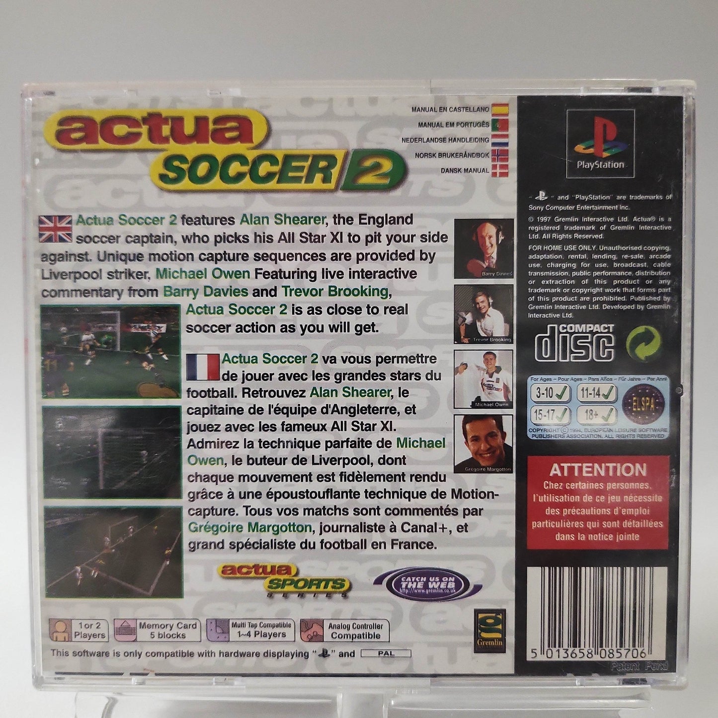 Actua Soccer 2 (No Frontcover) PlayStation 1 - Feniks Gameshop