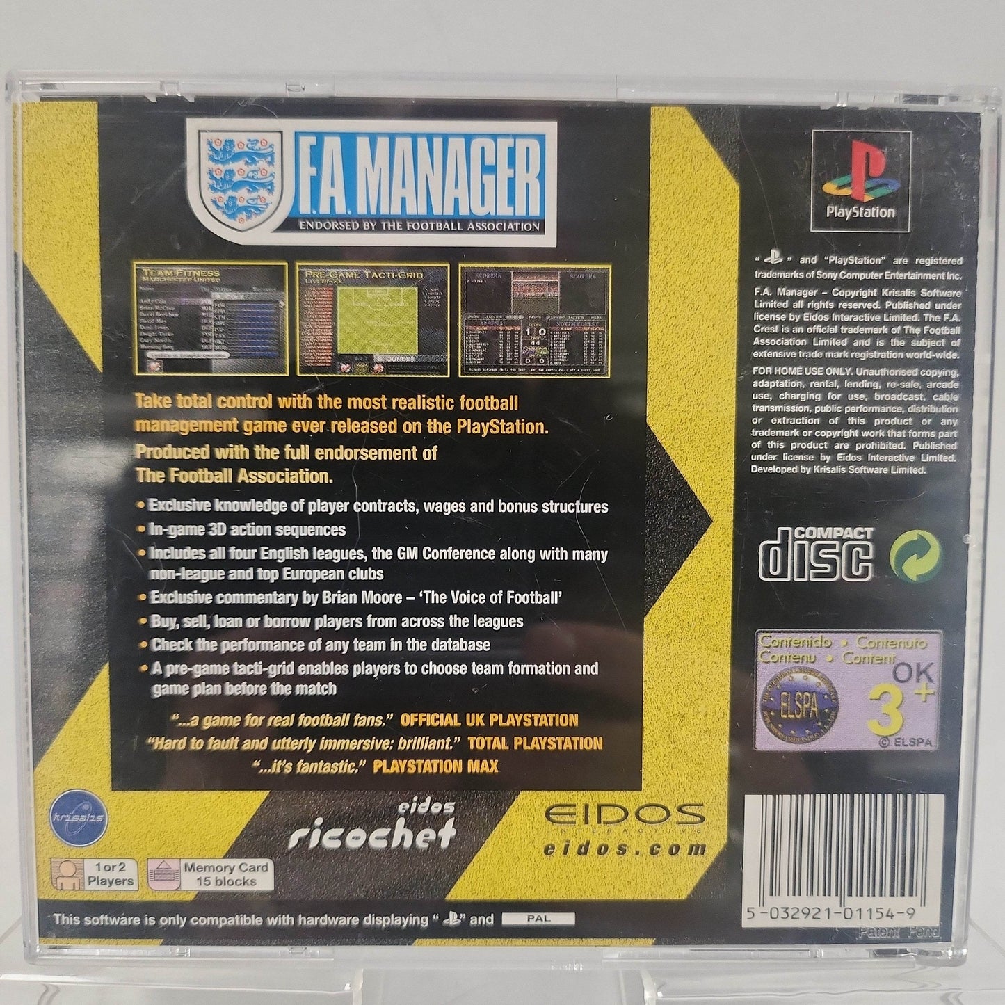 FA Manager (only backcover, no book) PlayStation 1 - Feniks Gameshop