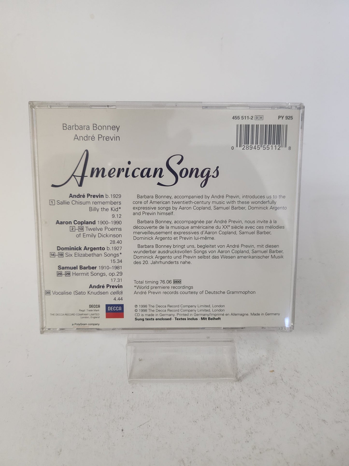 Barbara Bonney & André Previn: American Songs CD - Cd
