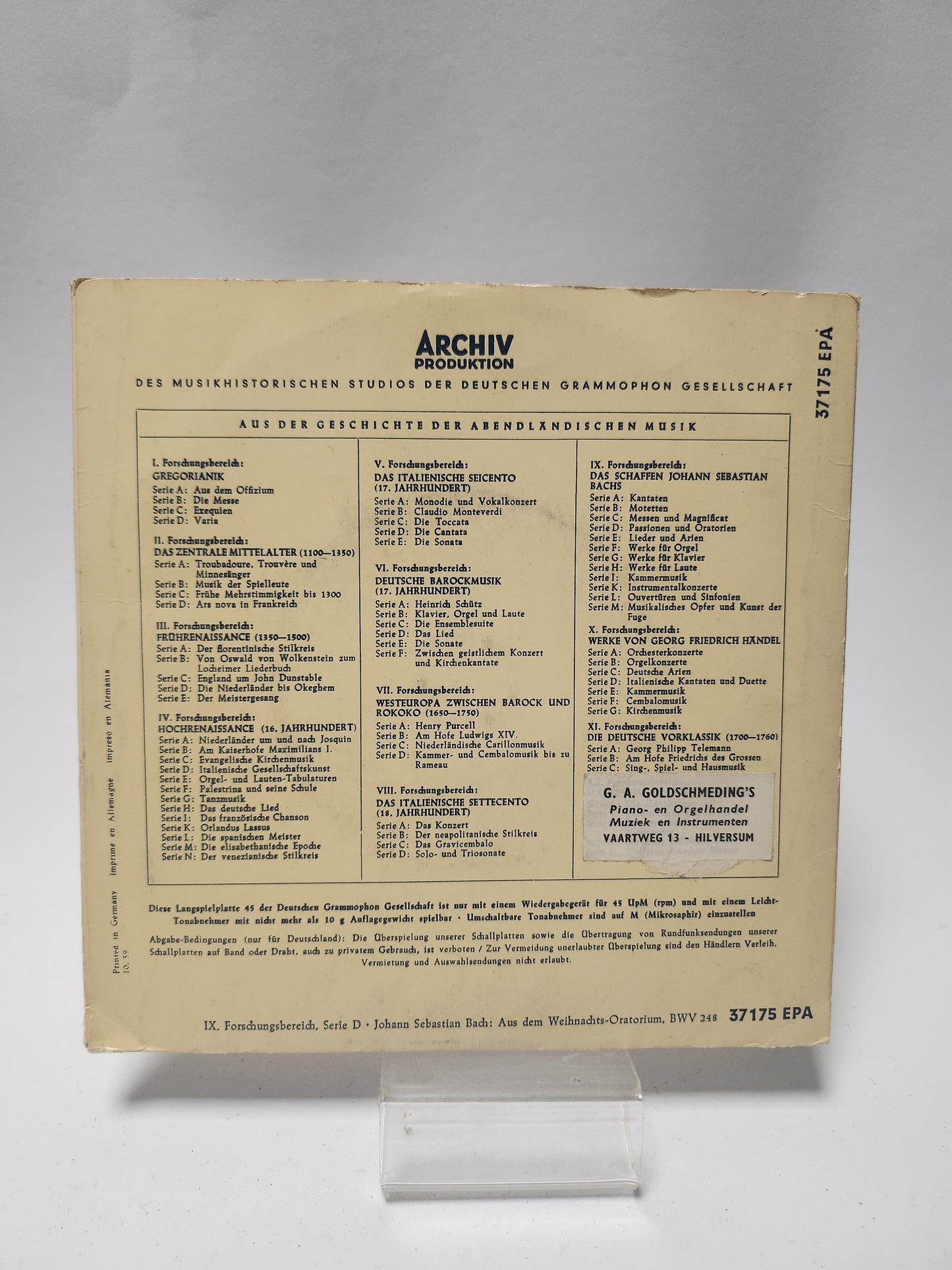 Das Schaffen Johann Sebastian Bach Single Vinyl - Single Vinyl