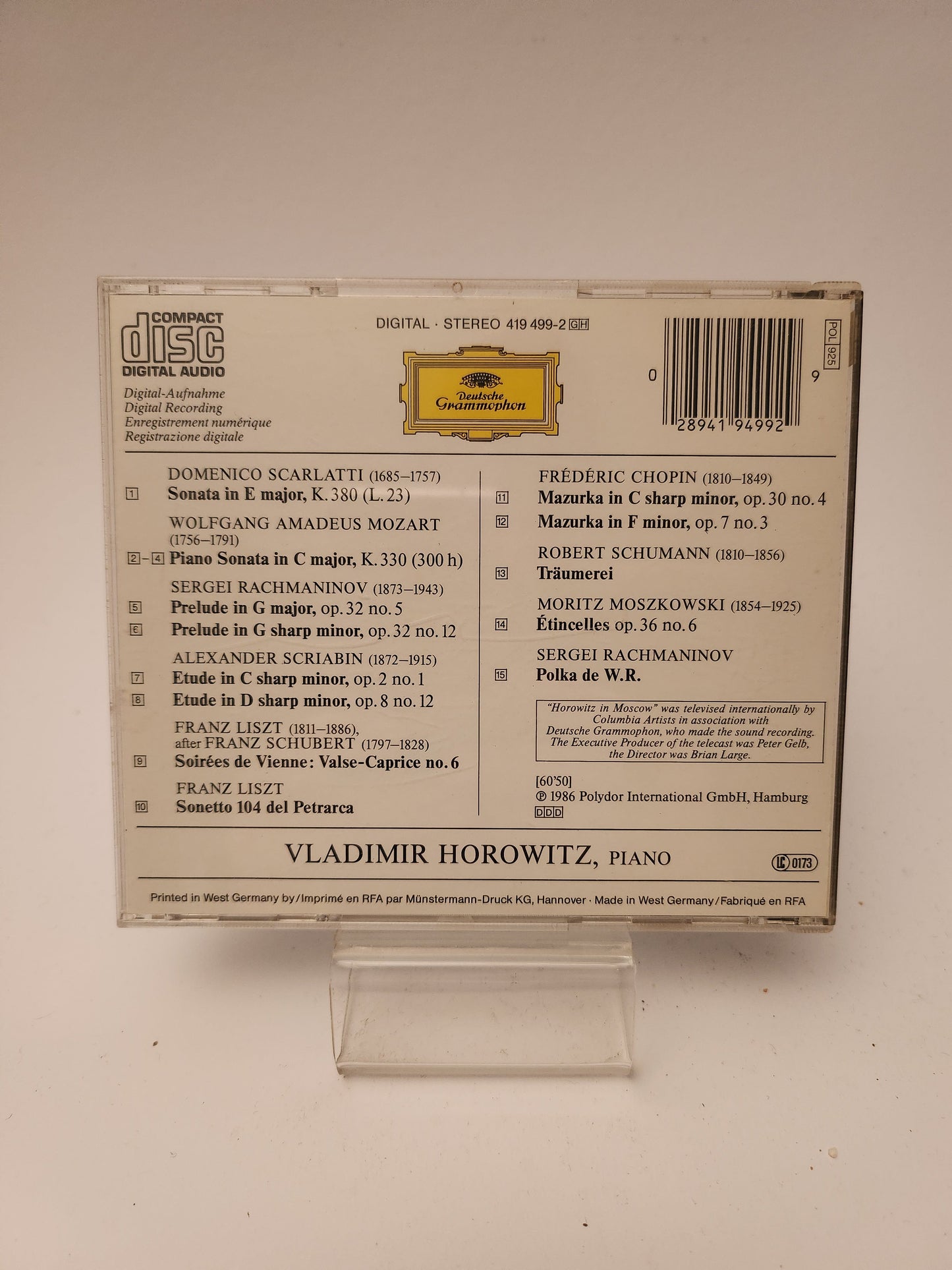 Deutsche Grammophon: Horowitz in Moscow CD - Cd