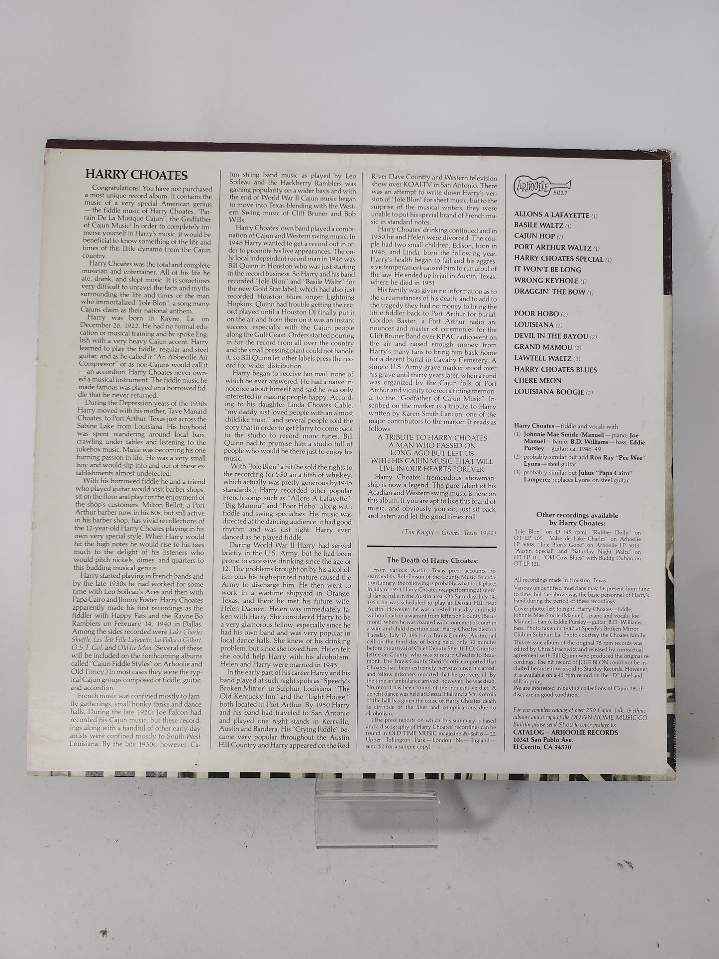 Fiddle King of Cajun Swing: His Original 1946-1949 Recordings: Harry Choates LP Vinyl - Lp Vinyl
