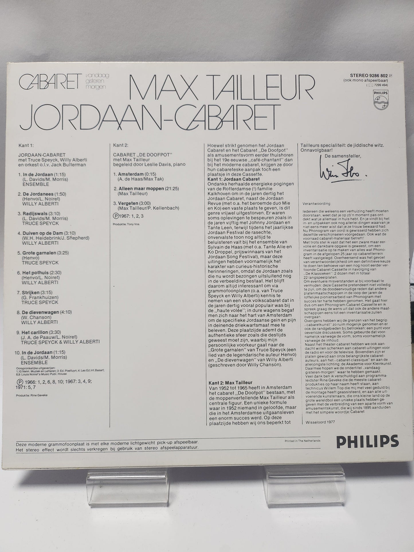 Max Tailleur & Jordaan: Cabaret 16 LP Vinyl - Lp Vinyl