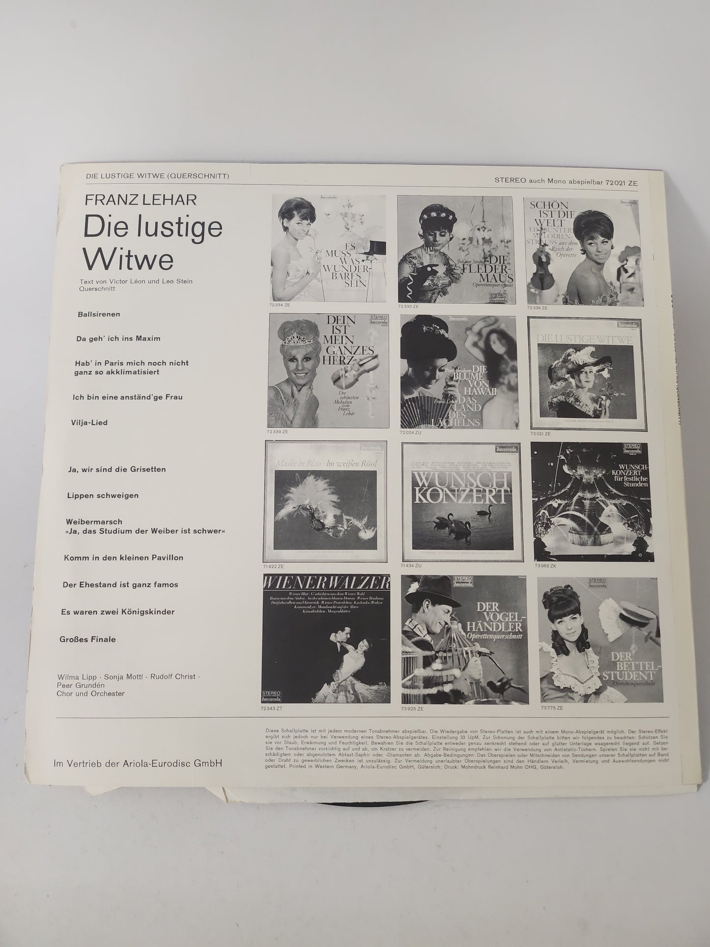 Die Lustige Witwe: Franz Lehar LP Vinyl