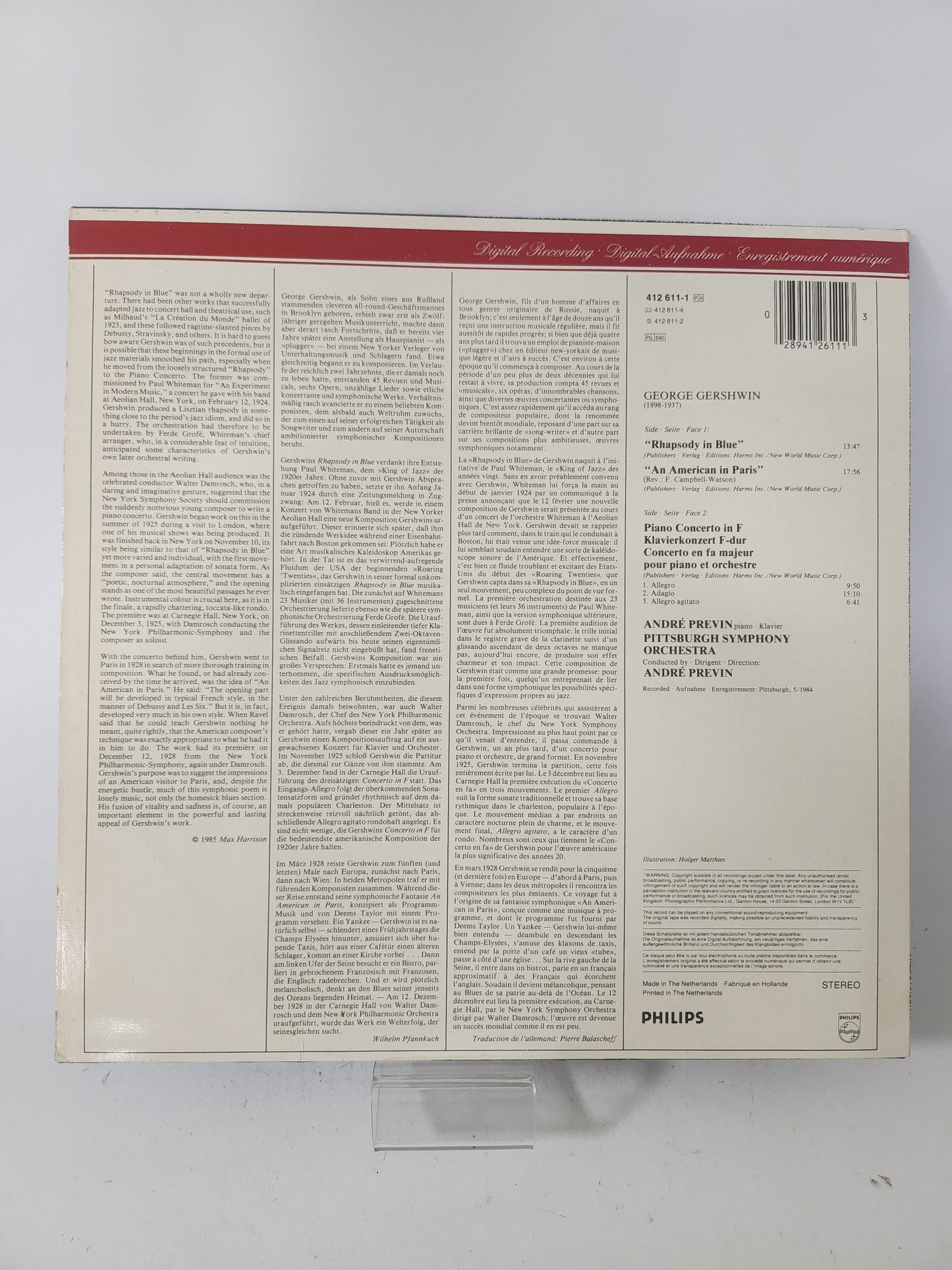 Rhapsody in Blue - Concerto in F - American in Paris LP Vinyl