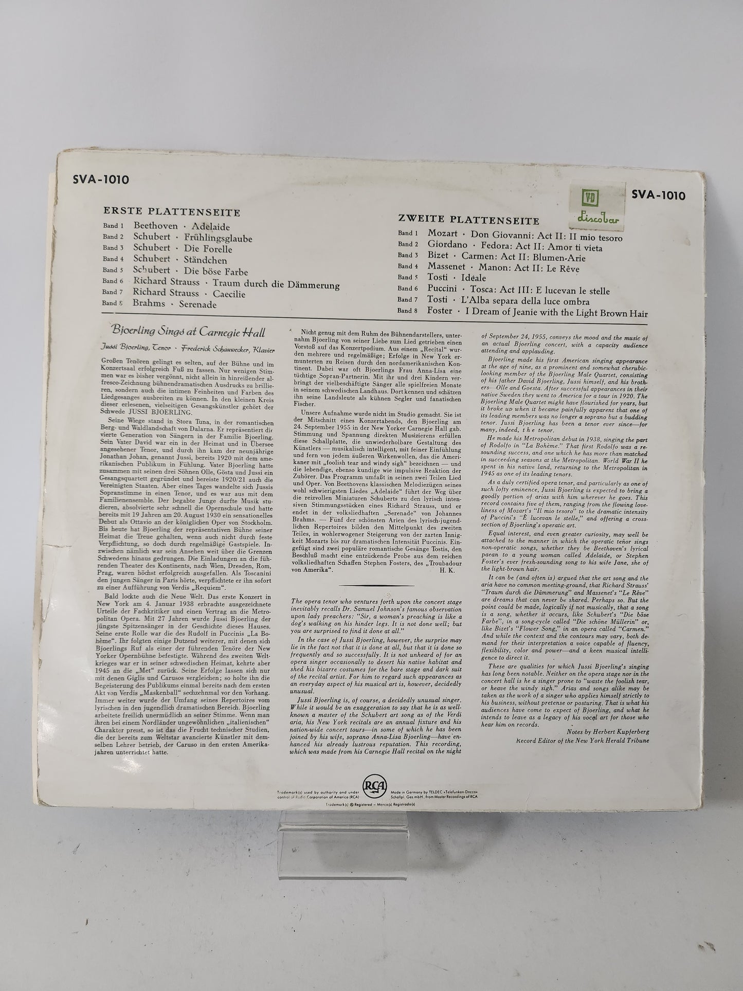 Bjoerling sings at Carnegie Hall LP Vinyl
