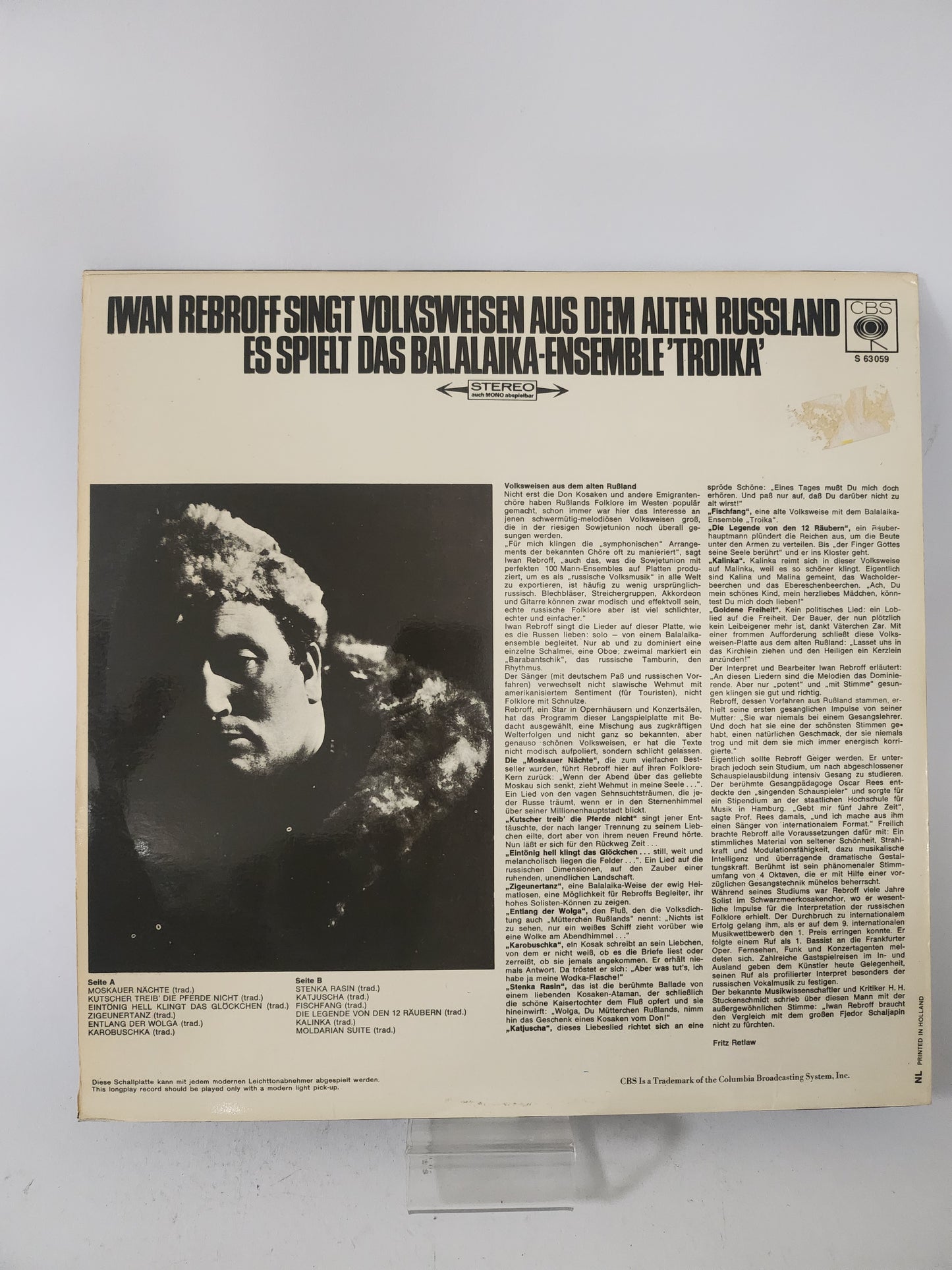 Iwan Rebroff singt Volksweisen aus dem Alten Russland LP Vinyl
