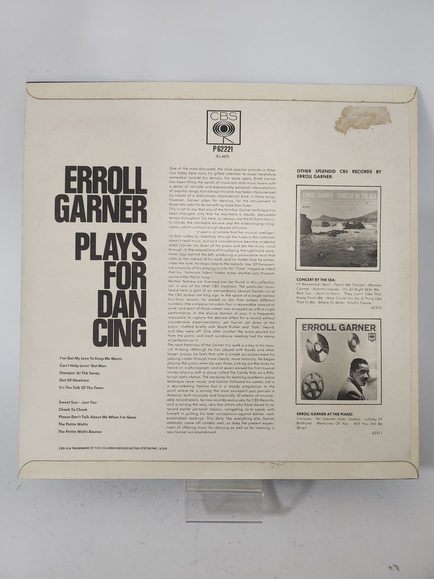 Erroll Garner Plays for Dancing LP Vinyl