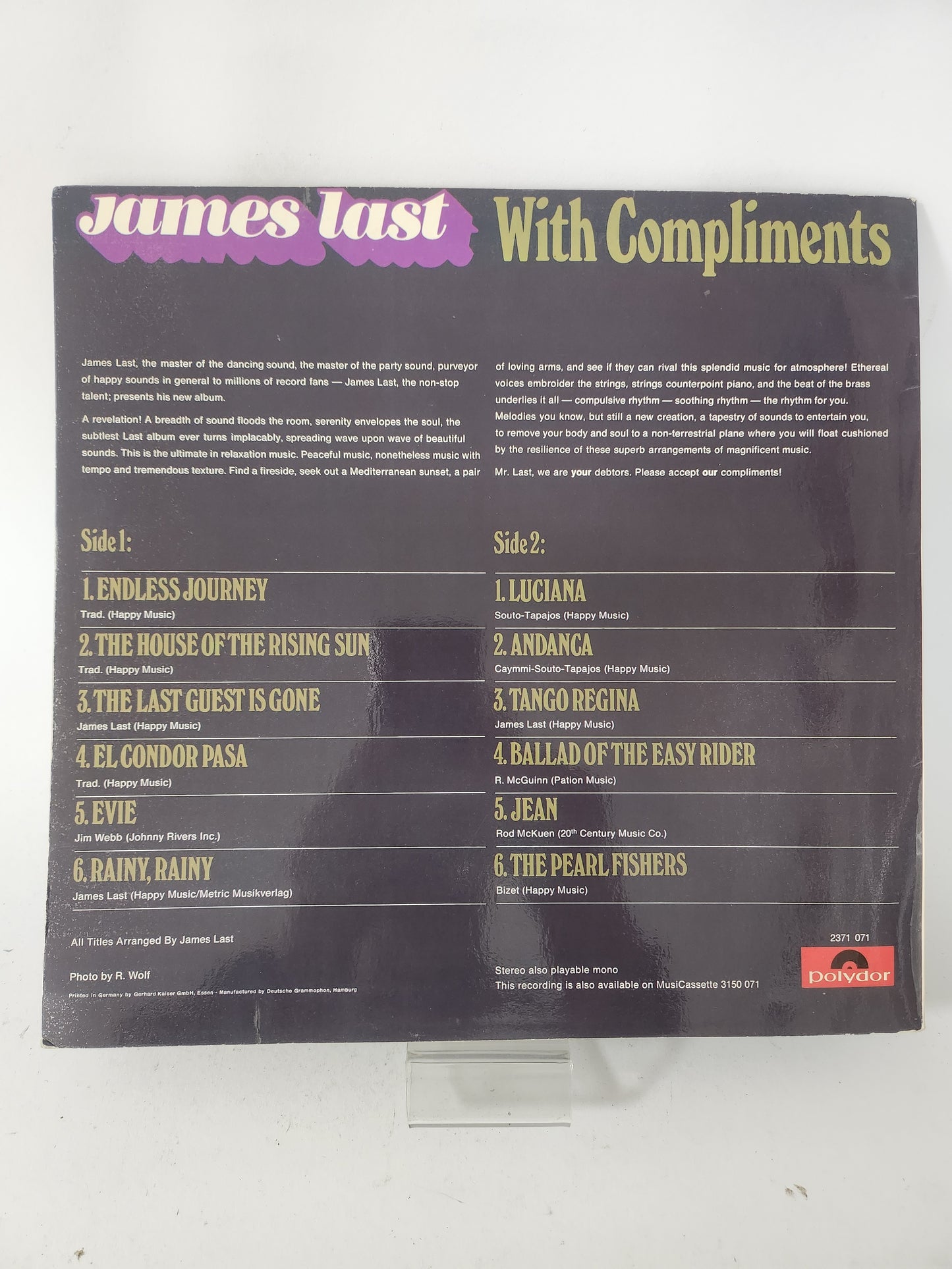 With Comolinents: James Last LP Vinyl