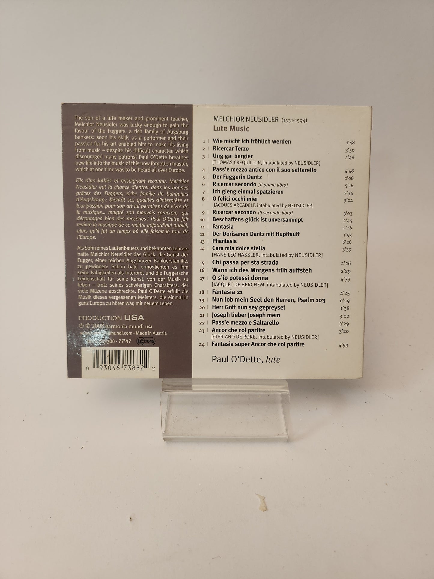 Lute Music Melchoir Neusidler: Paul O'Dette CD