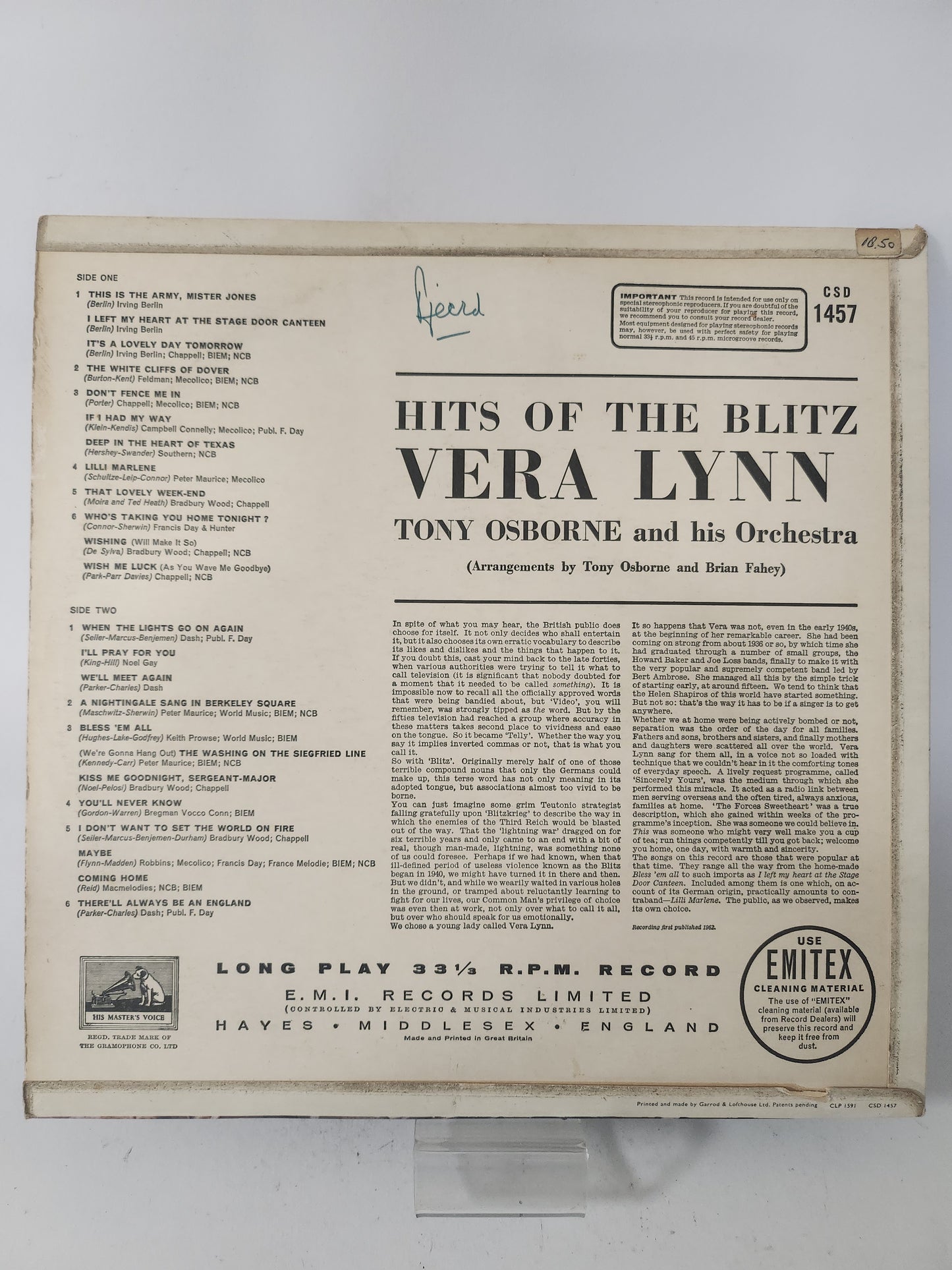 Hits of the Blitz: Vera Lynn LP Vinyl