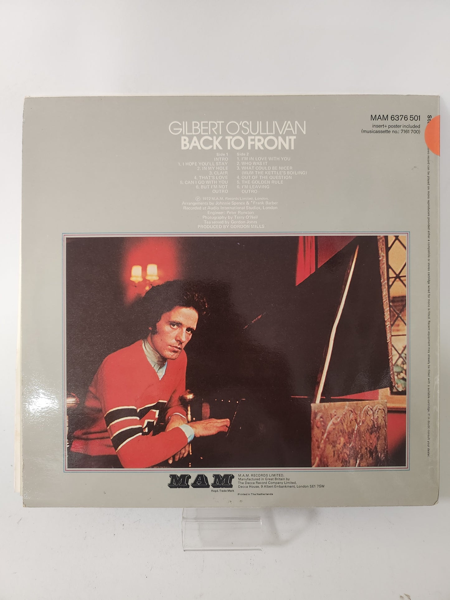 Back to Front: Gilbert O'Sullivan LP Vinyl