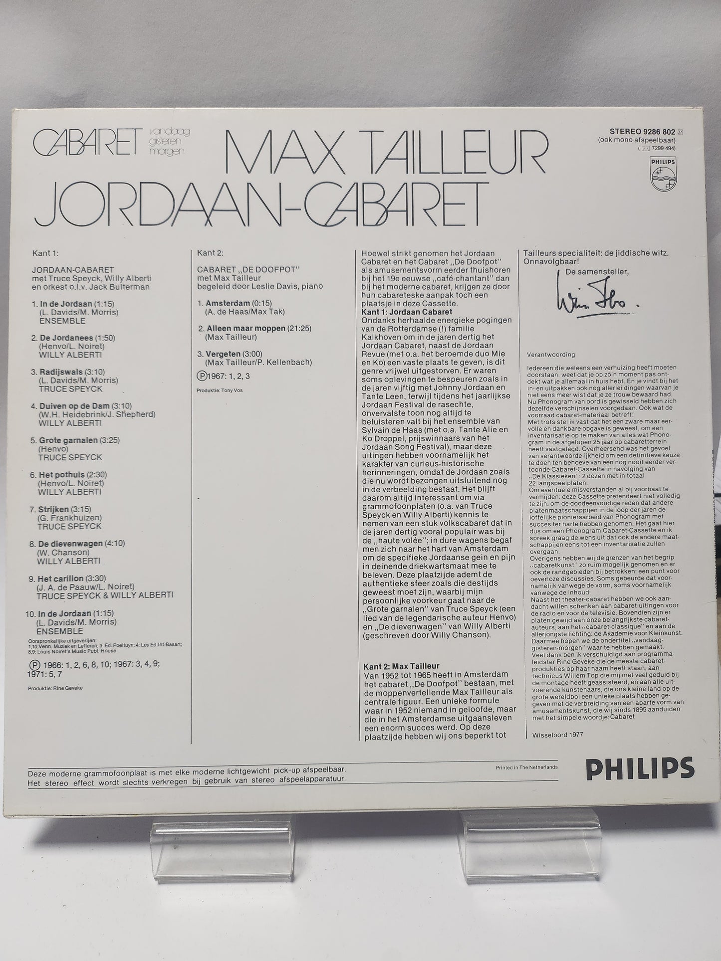 Max Tailleur & Jordaan: Cabaret 16 LP Vinyl