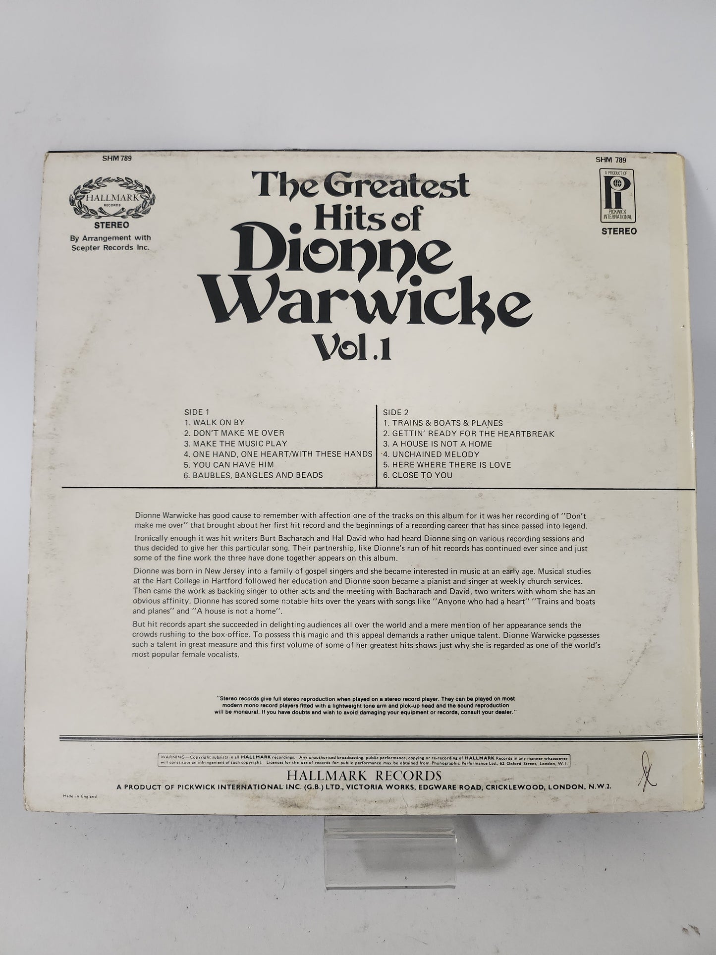 Greatest Hits of Dionne Warwicke Vol 1 LP Vinyl