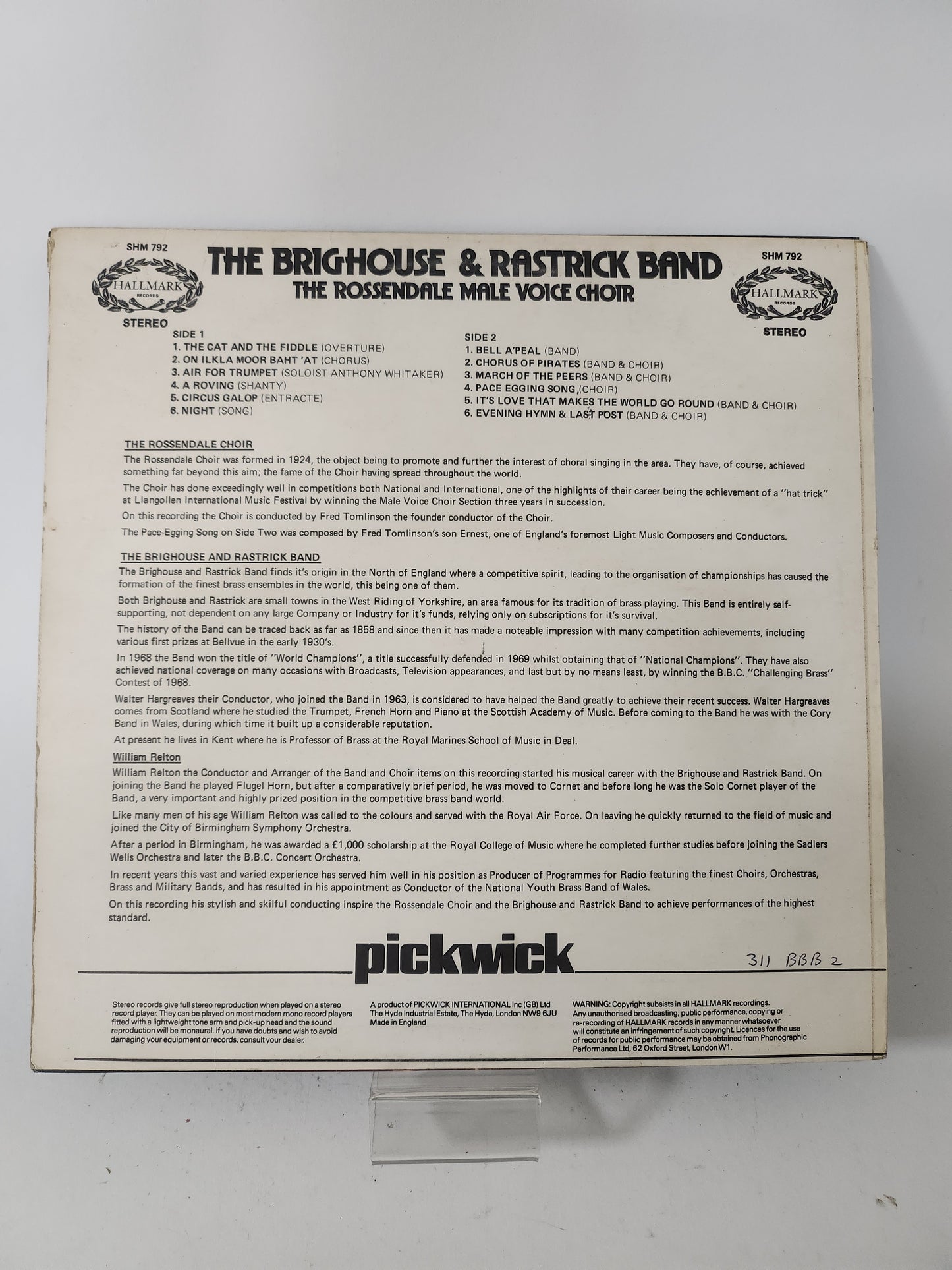 Brighouse & Rastrick Band: the Rossendale Male Voice Choir LP Vinyl