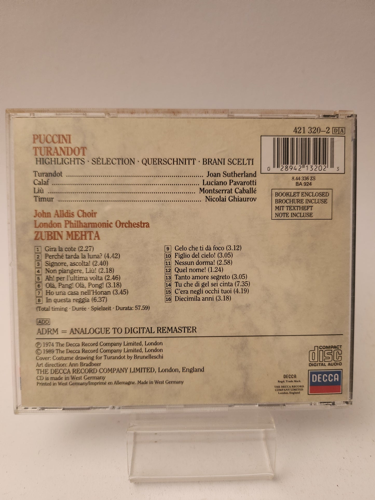 Puccini Turrandot Highlights CD