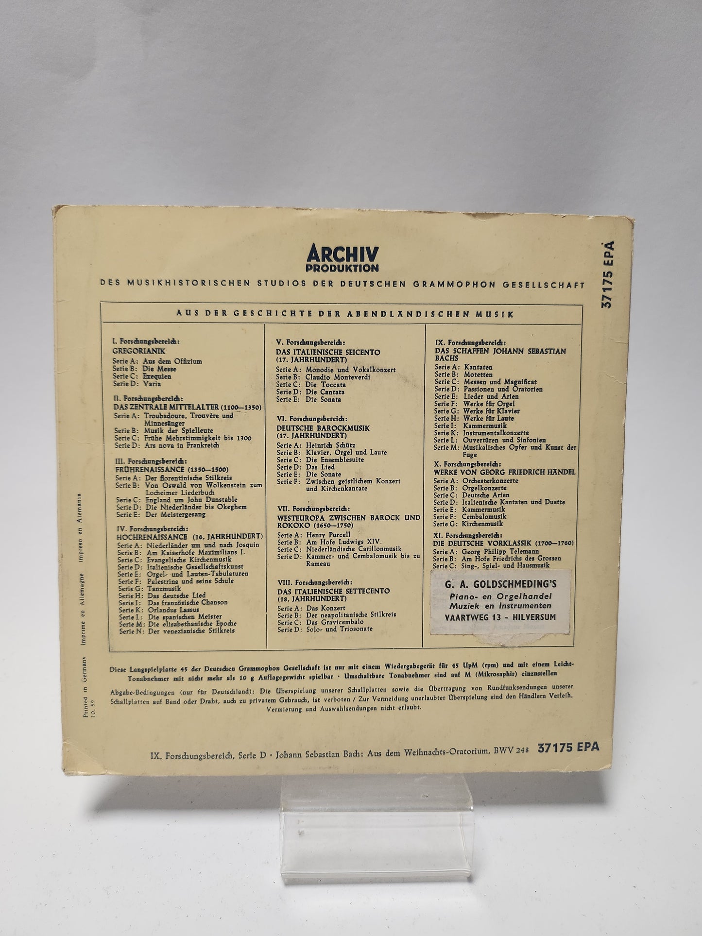 Das Schaffen Johann Sebastian Bach Single Vinyl