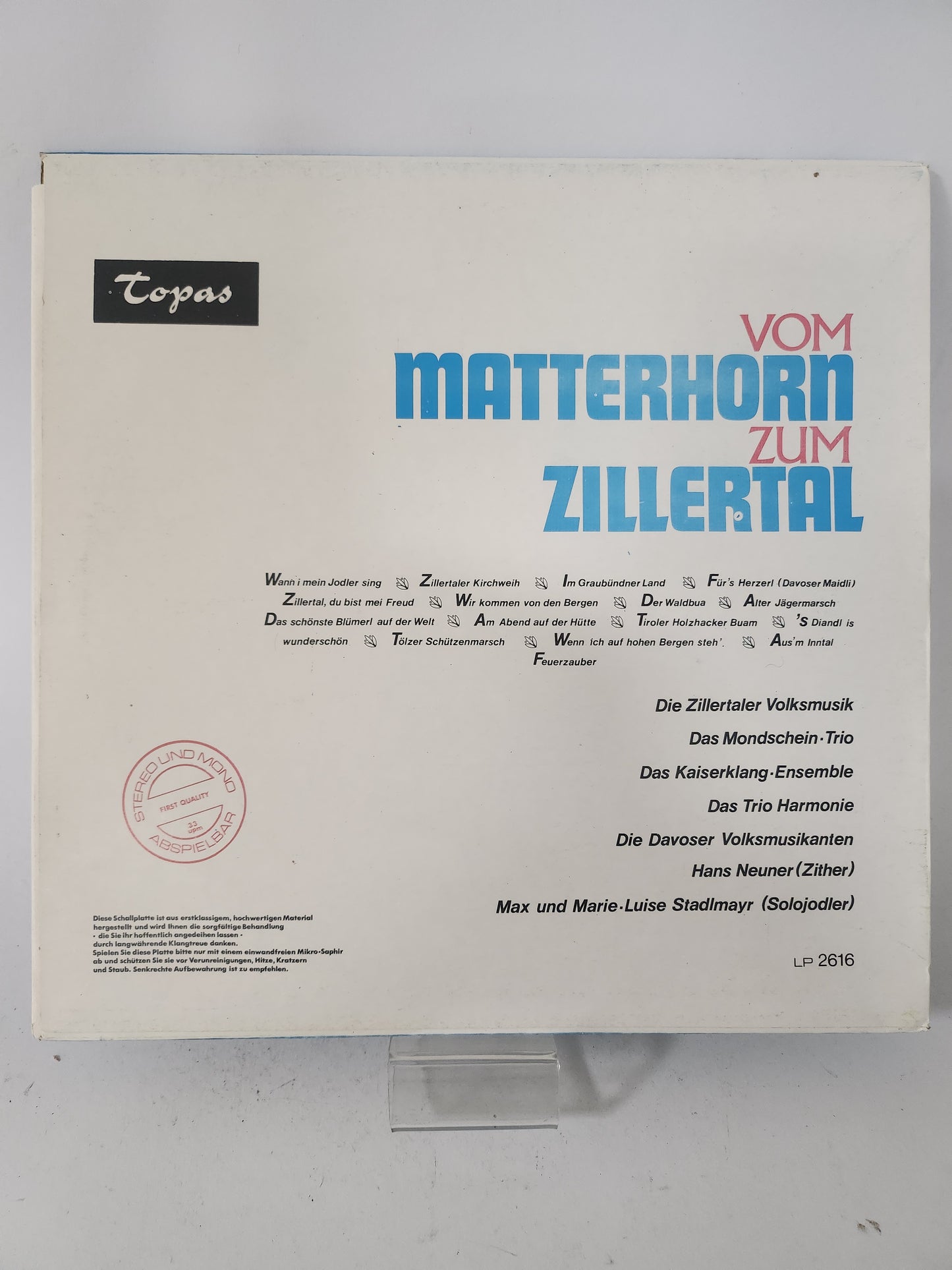 Vom Matterhorn zum Zillertal LP Vinyl