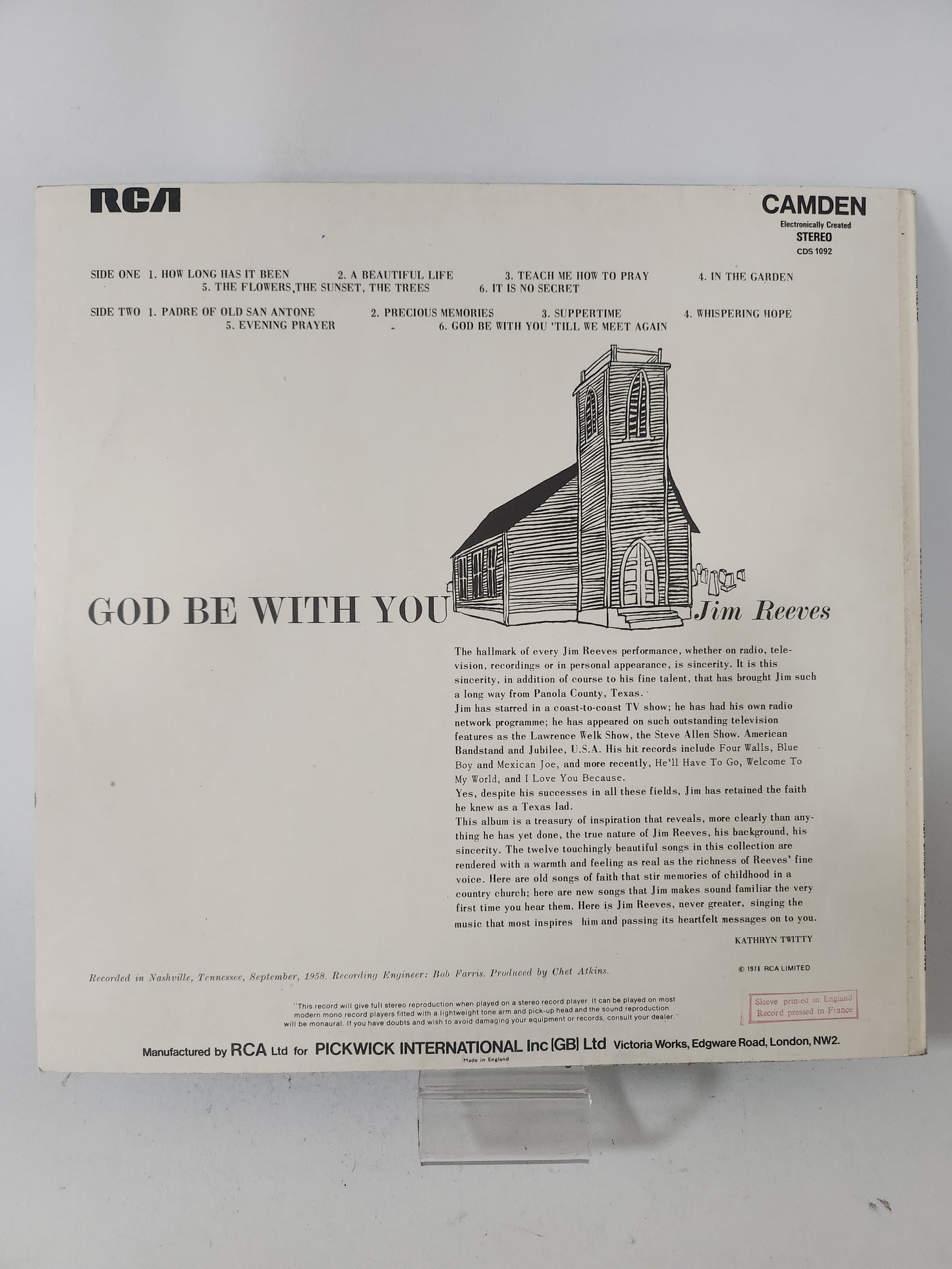 God be With You: Jim Reeves LP Vinyl