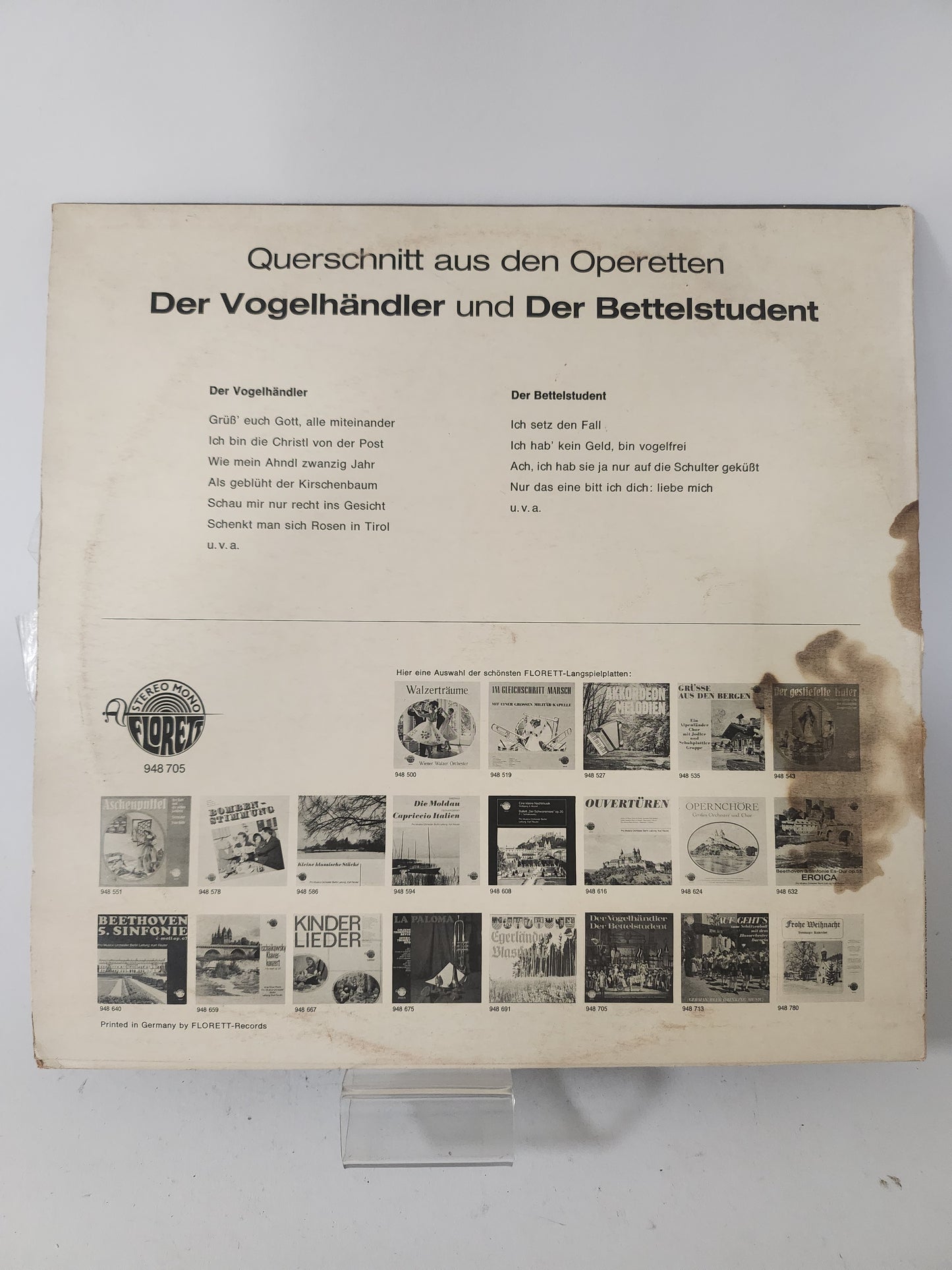 Vogelhändler und der Bettelstudent LP Vinyl