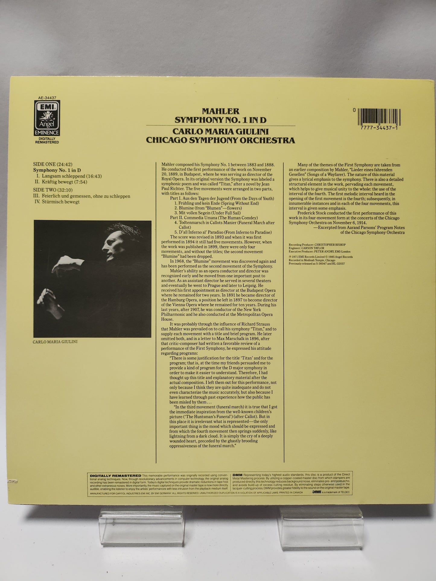 Mahler, Carlo Maria Giulini: Symphony No 1 in D & Chicago LP Vinyl