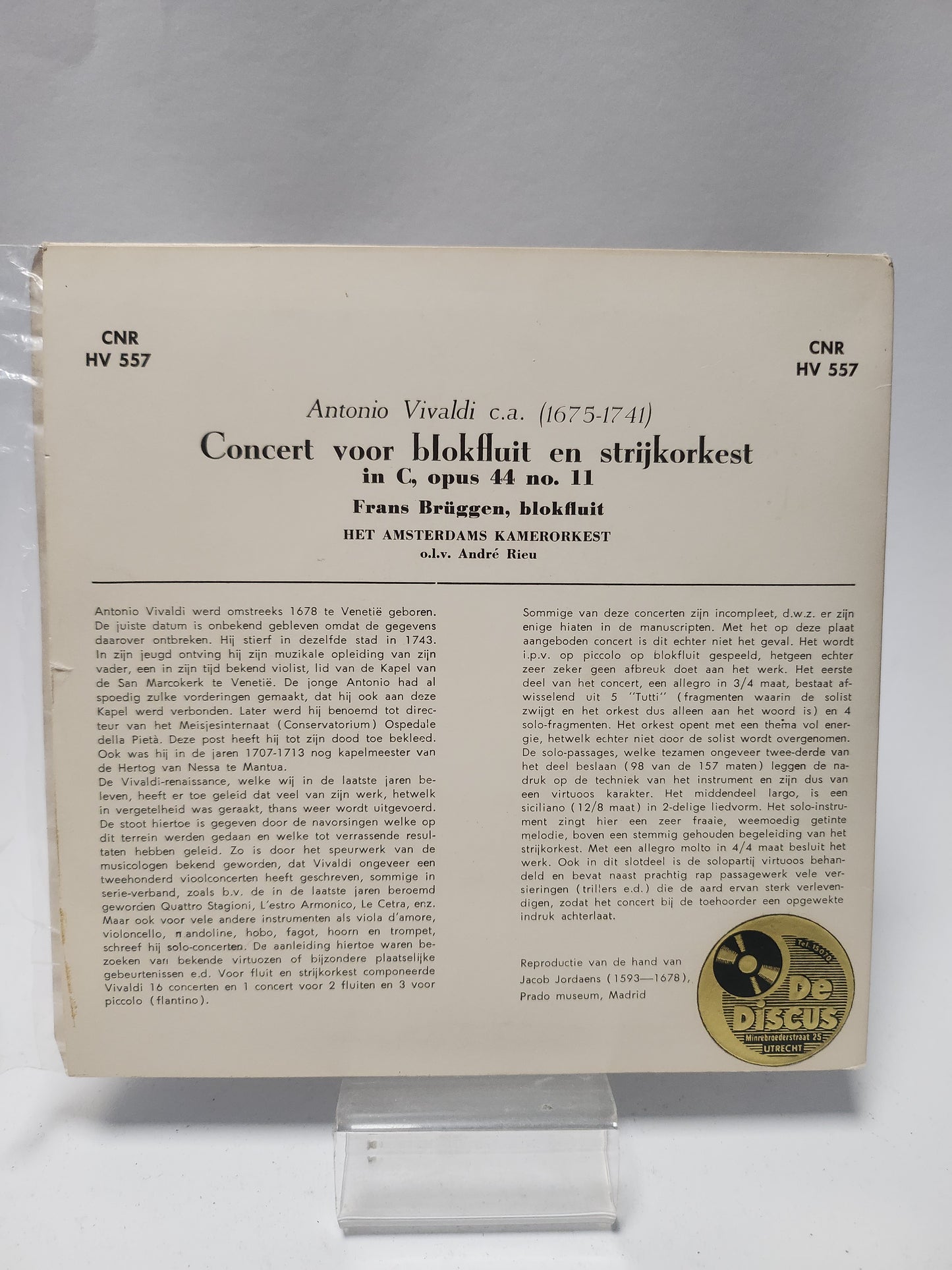 Antonio Vivaldi: Concert voor Blokfluit en Strijkorkest Single Vinyl