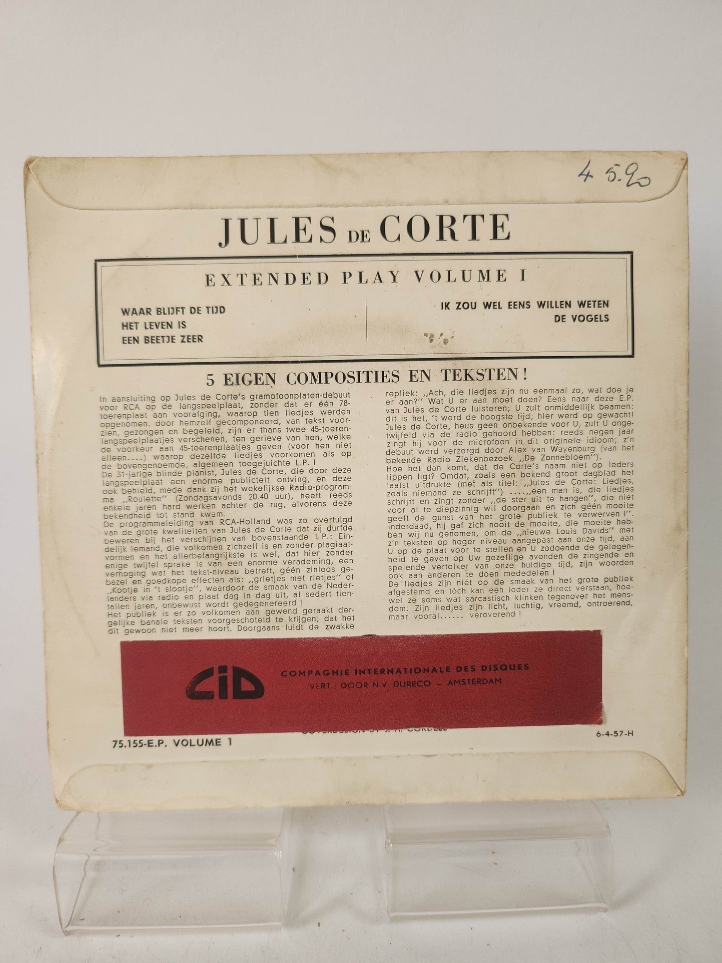 Jules de Corte: Levensliedjes Single Vinyl - Feniks Gameshop