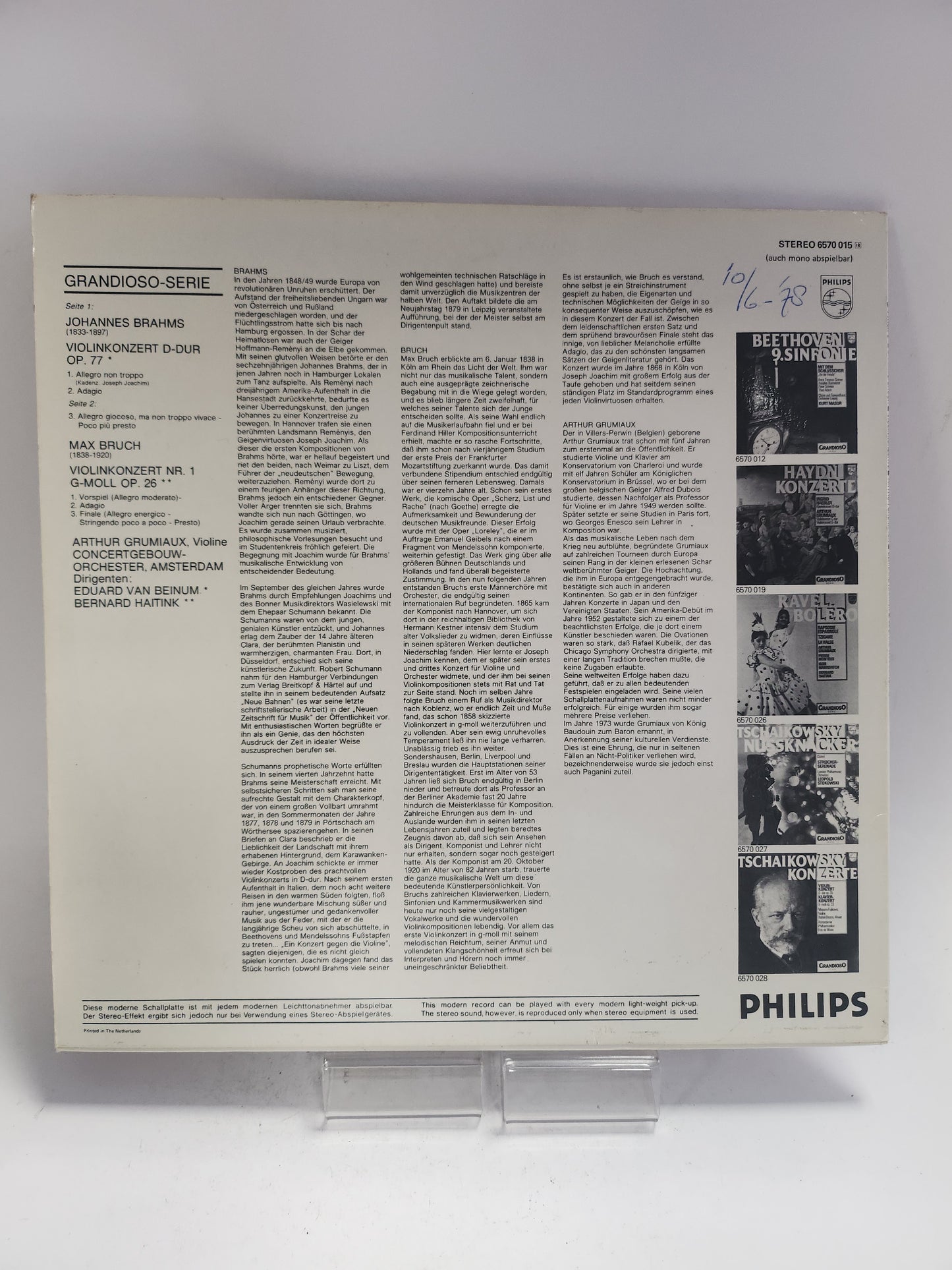 Brahms Bruch Violinkonzerte LP Vinyl