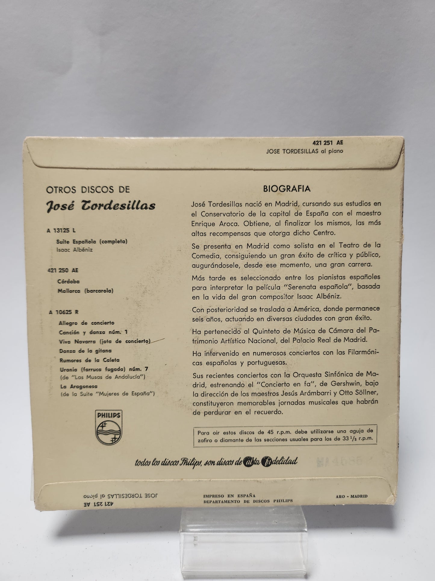 José Tordesillas al Piano Single Vinyl