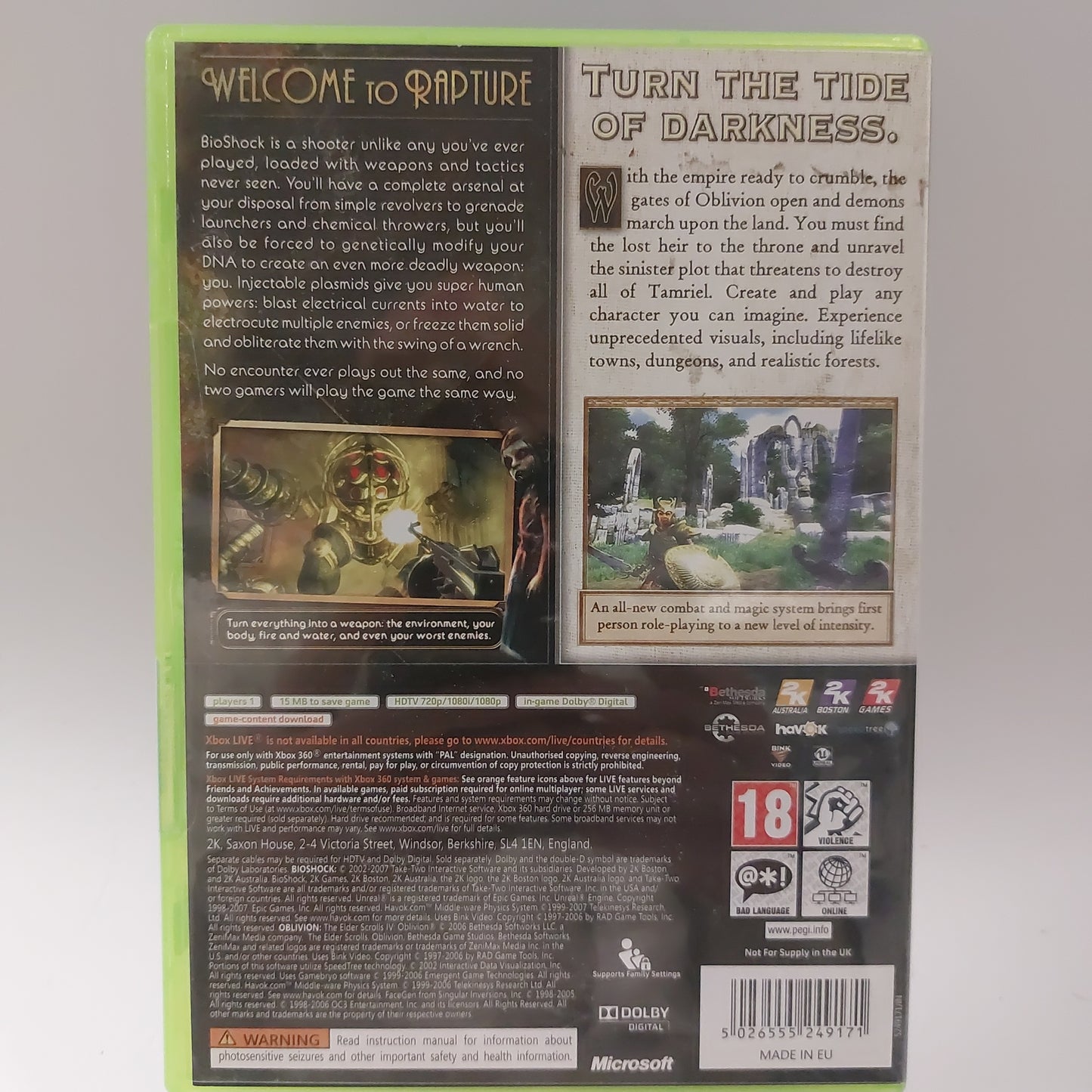 Bioshock & the Elder Scrolls IV Oblivion Classics (No Book) Xbox 360
