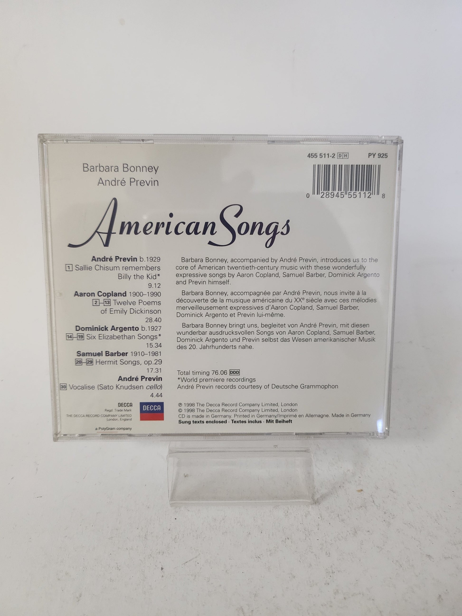 Barbara Bonney & André Previn: American Songs CD - Cd