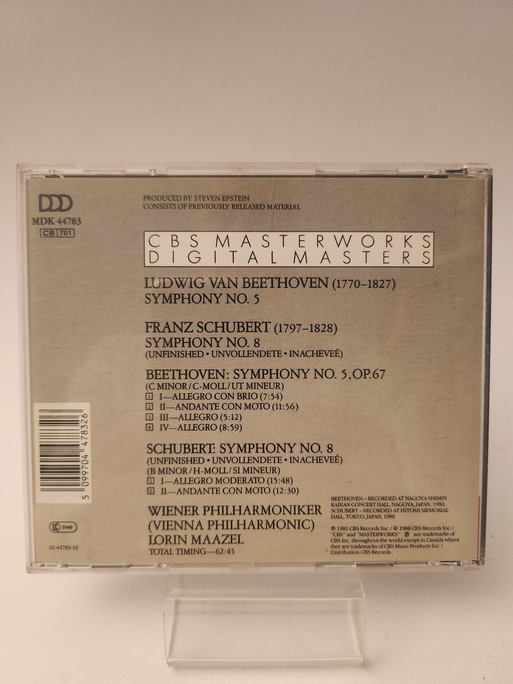 Beethoven Symphony No 5 & Schubert Symphony No 8 CD - Cd