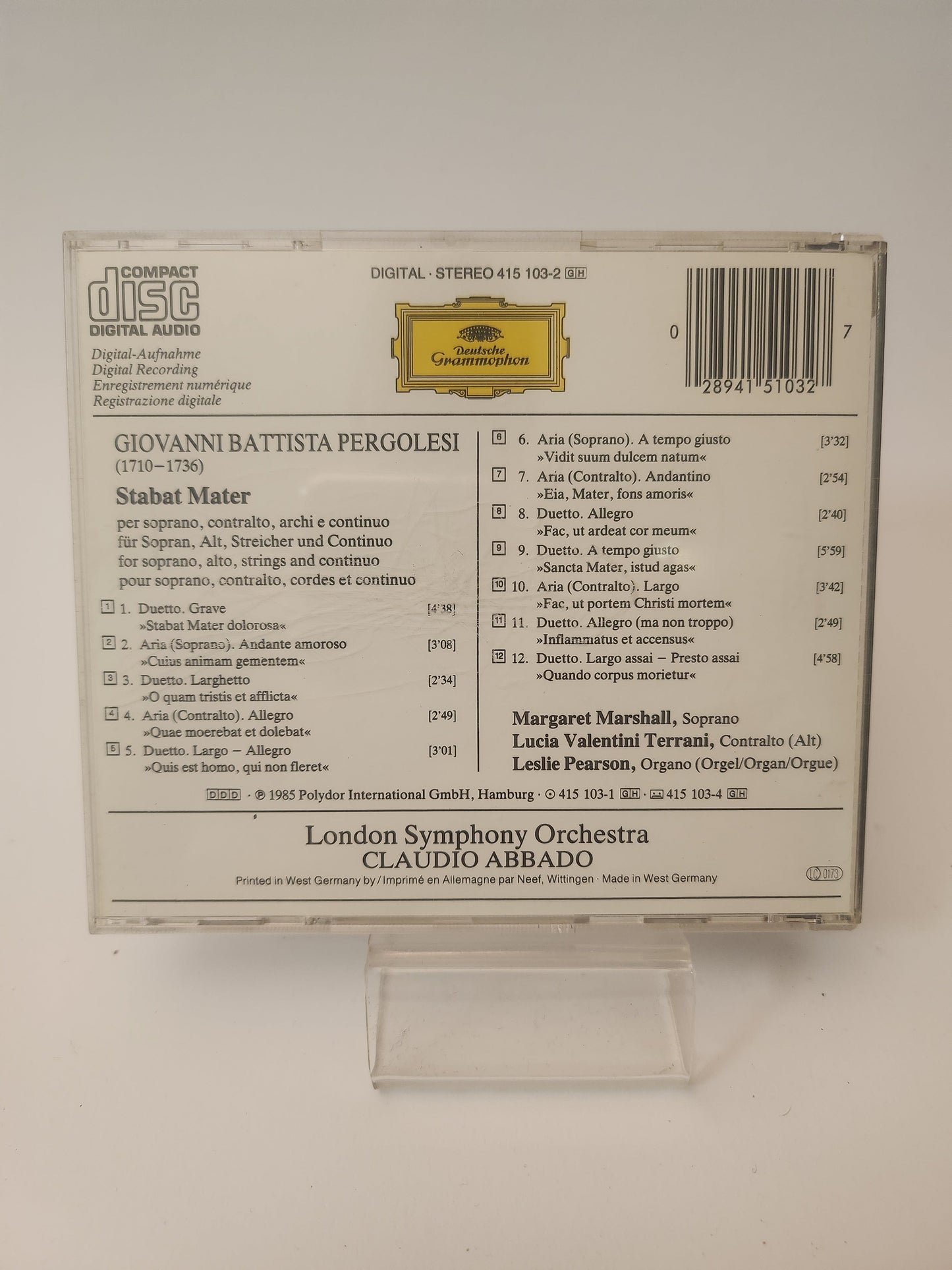 Deutsche Grammophon: Giovanni Battista Pergolesi Stabat Mater CD - Cd