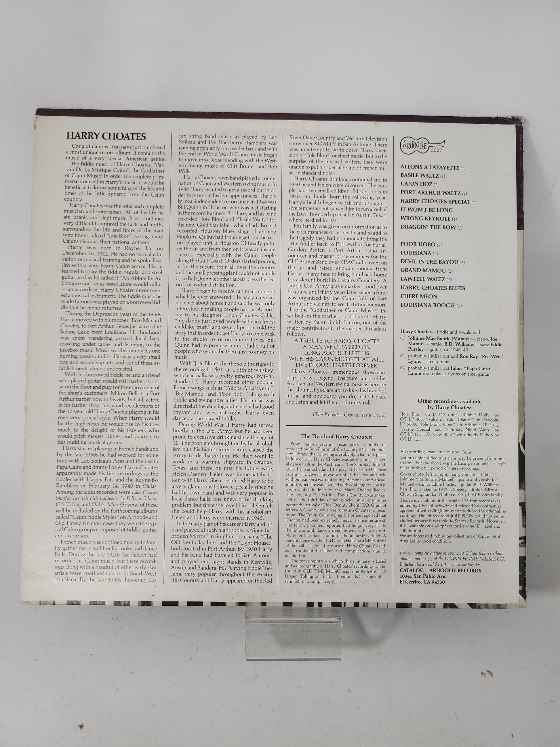 Fiddle King of Cajun Swing: His Original 1946-1949 Recordings: Harry Choates LP Vinyl - Lp Vinyl