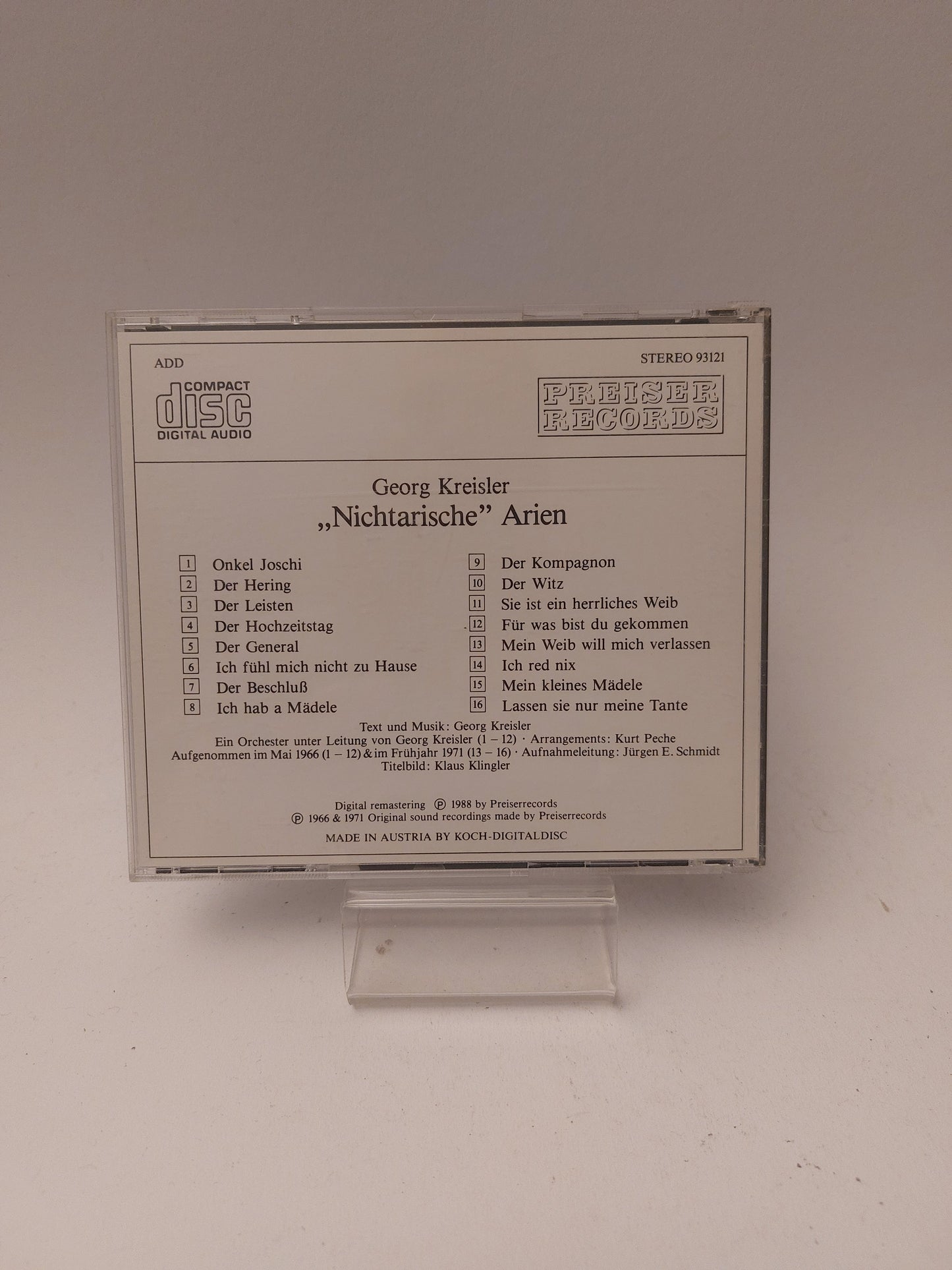 Georg Kreisler: Nichtarische Arien CD - Cd