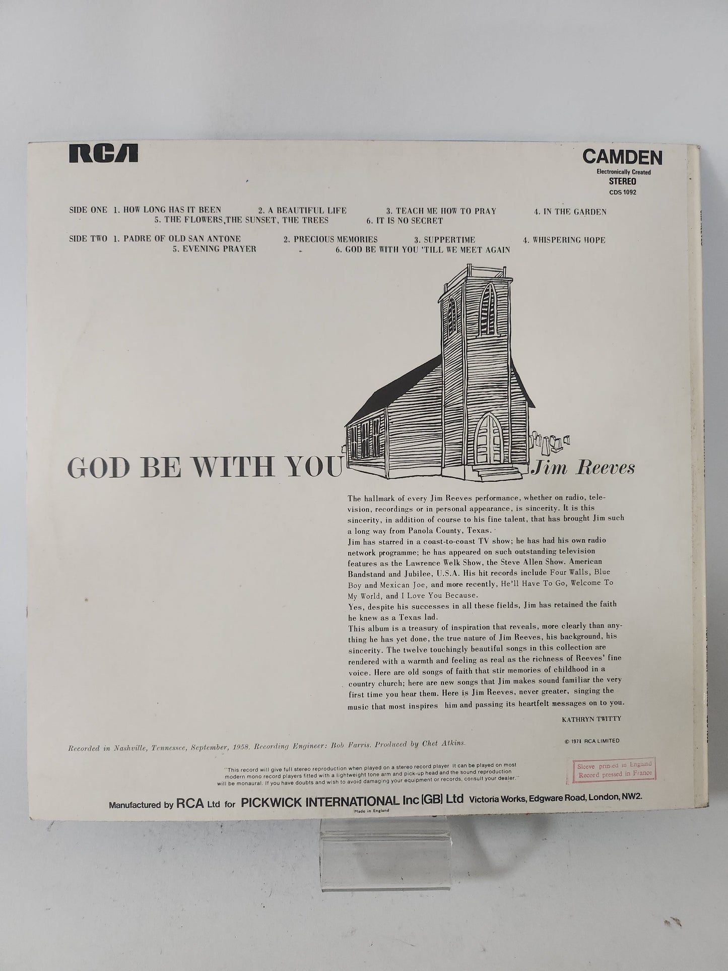 God be With You: Jim Reeves LP Vinyl - Lp Vinyl
