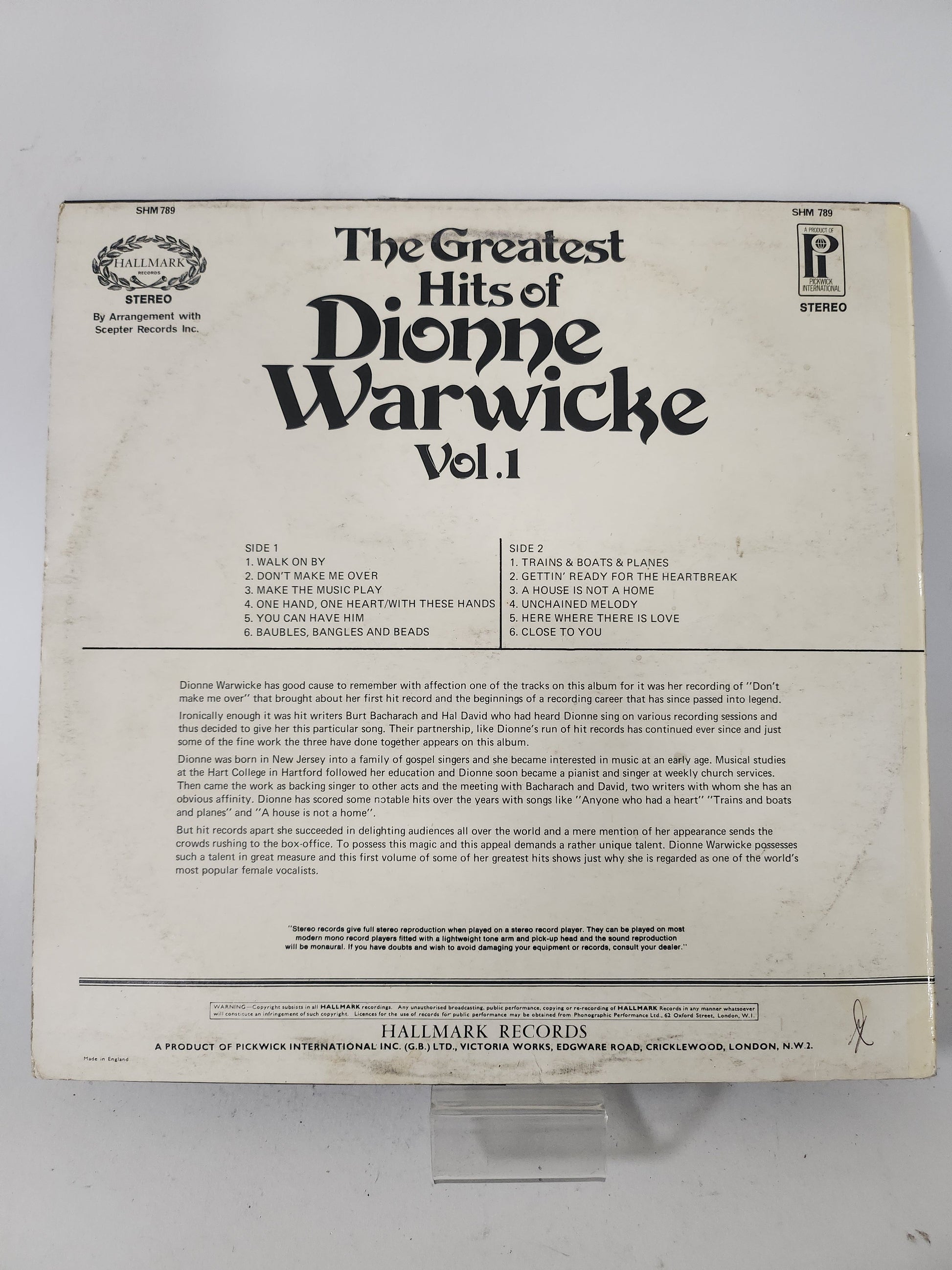 Greatest Hits of Dionne Warwicke Vol 1 LP Vinyl - Lp Vinyl