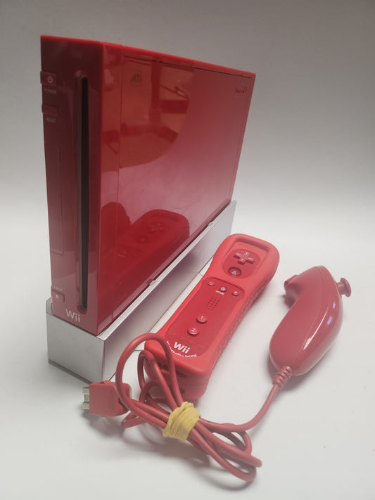 Komplette Rode Wii mit Controller, Nunchuck, Ständer und allen Kabeln