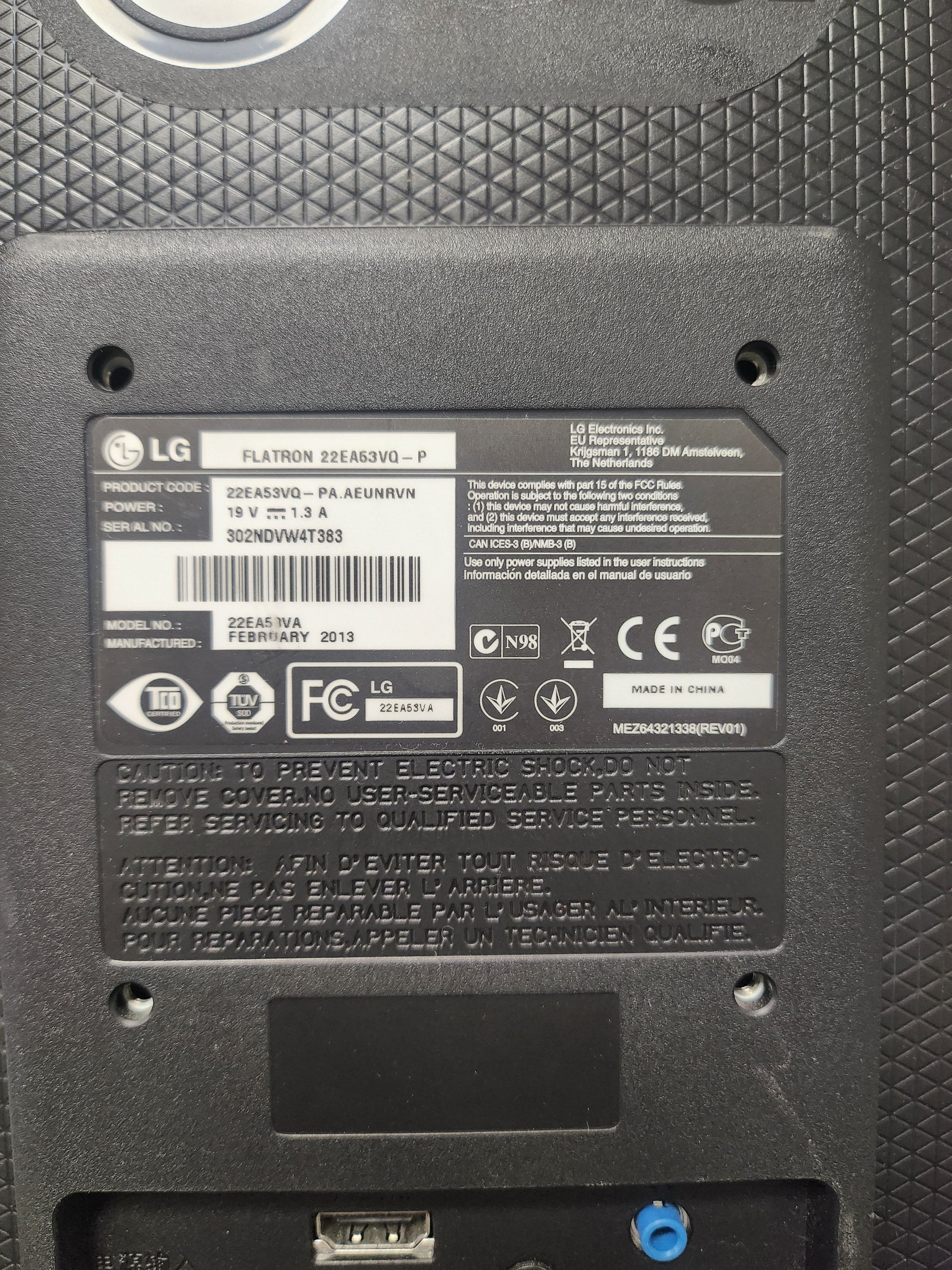 LG Flatron 22EA63VQ-P Monitor 21,5Inch PC Beeldscherm - PC Beeldscherm