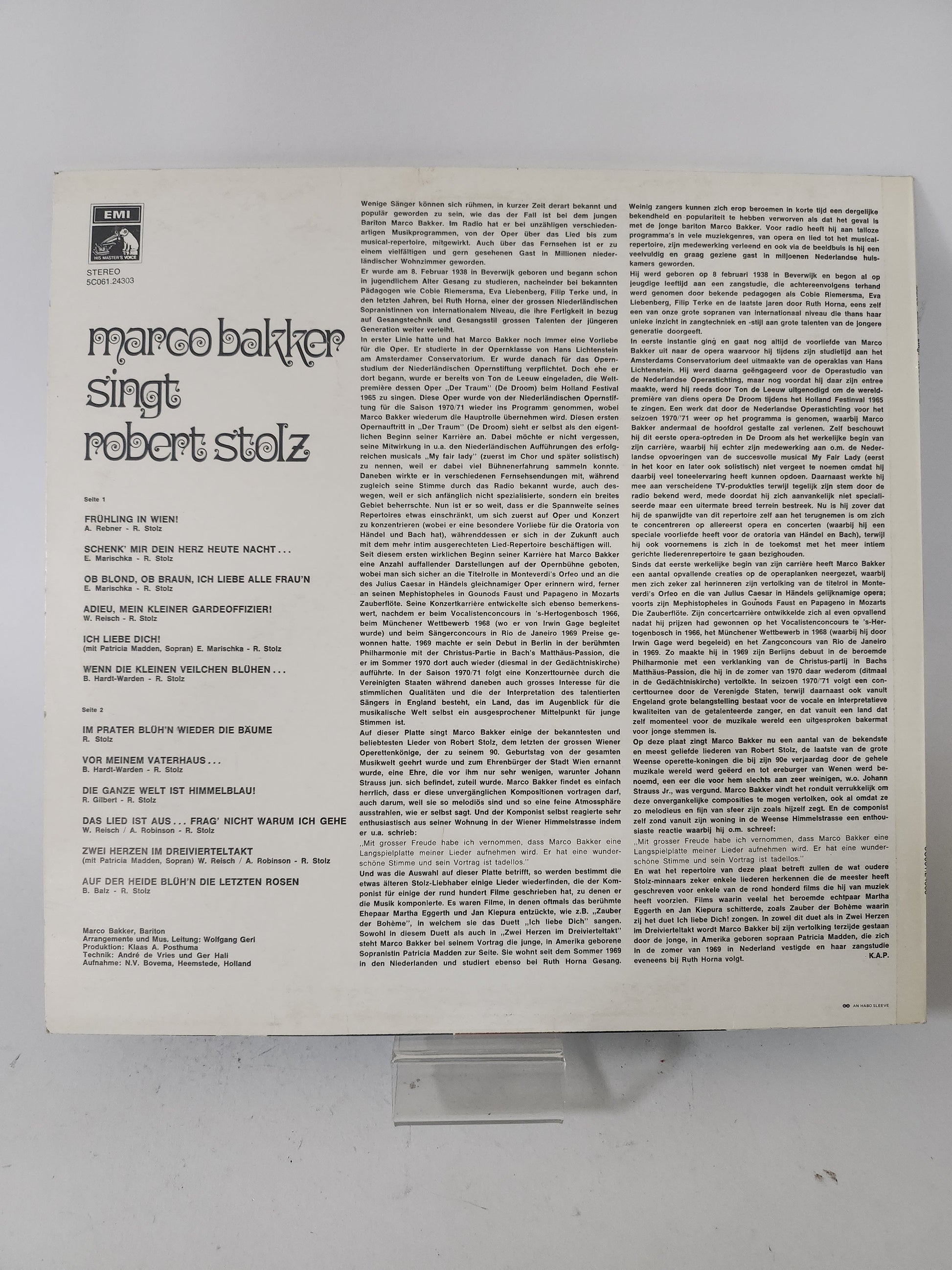 Marco Bakker singt Robert Stolz LP Vinyl - Lp Vinyl