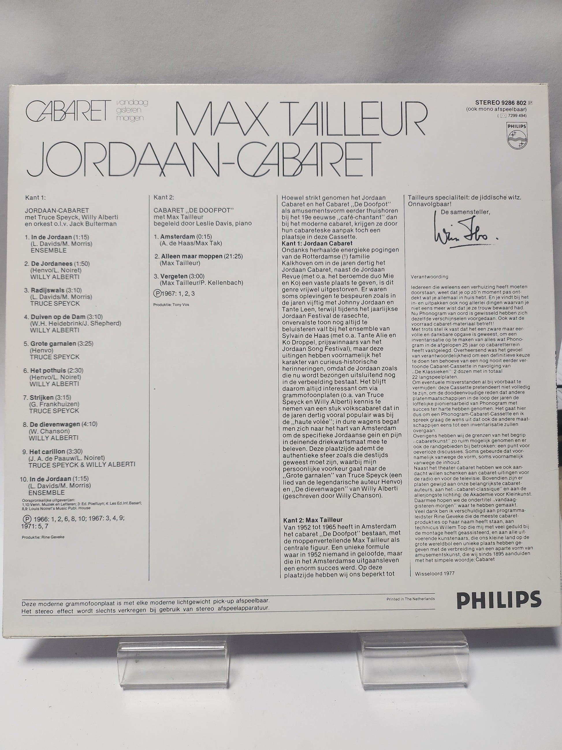Max Tailleur & Jordaan: Cabaret 16 LP Vinyl - Lp Vinyl