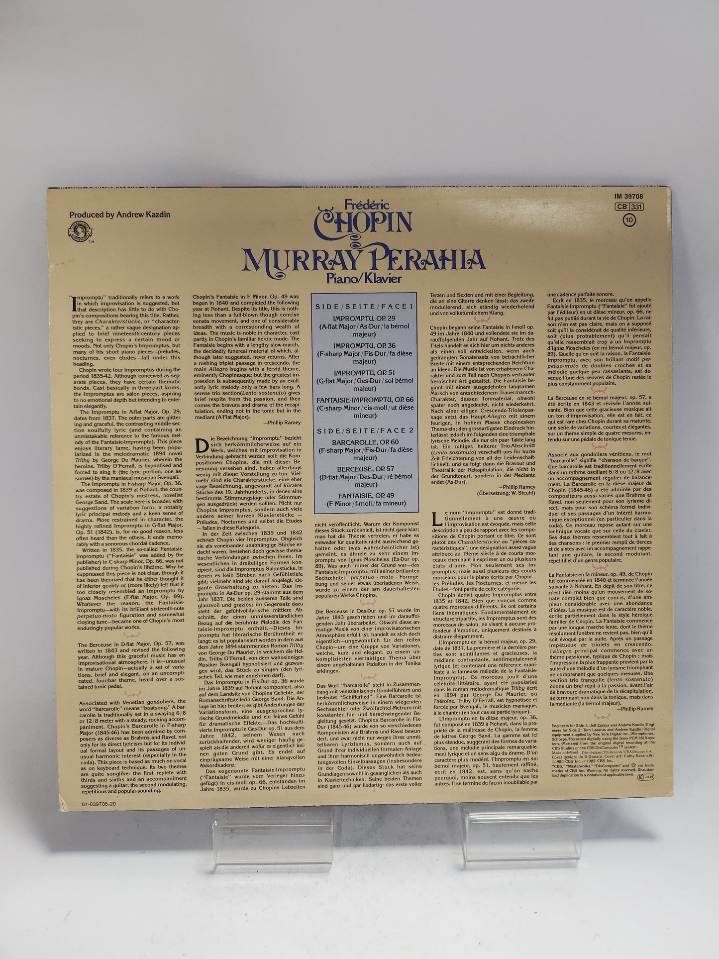 Murray Perahia: Chopin LP Vinyl - Lp Vinyl