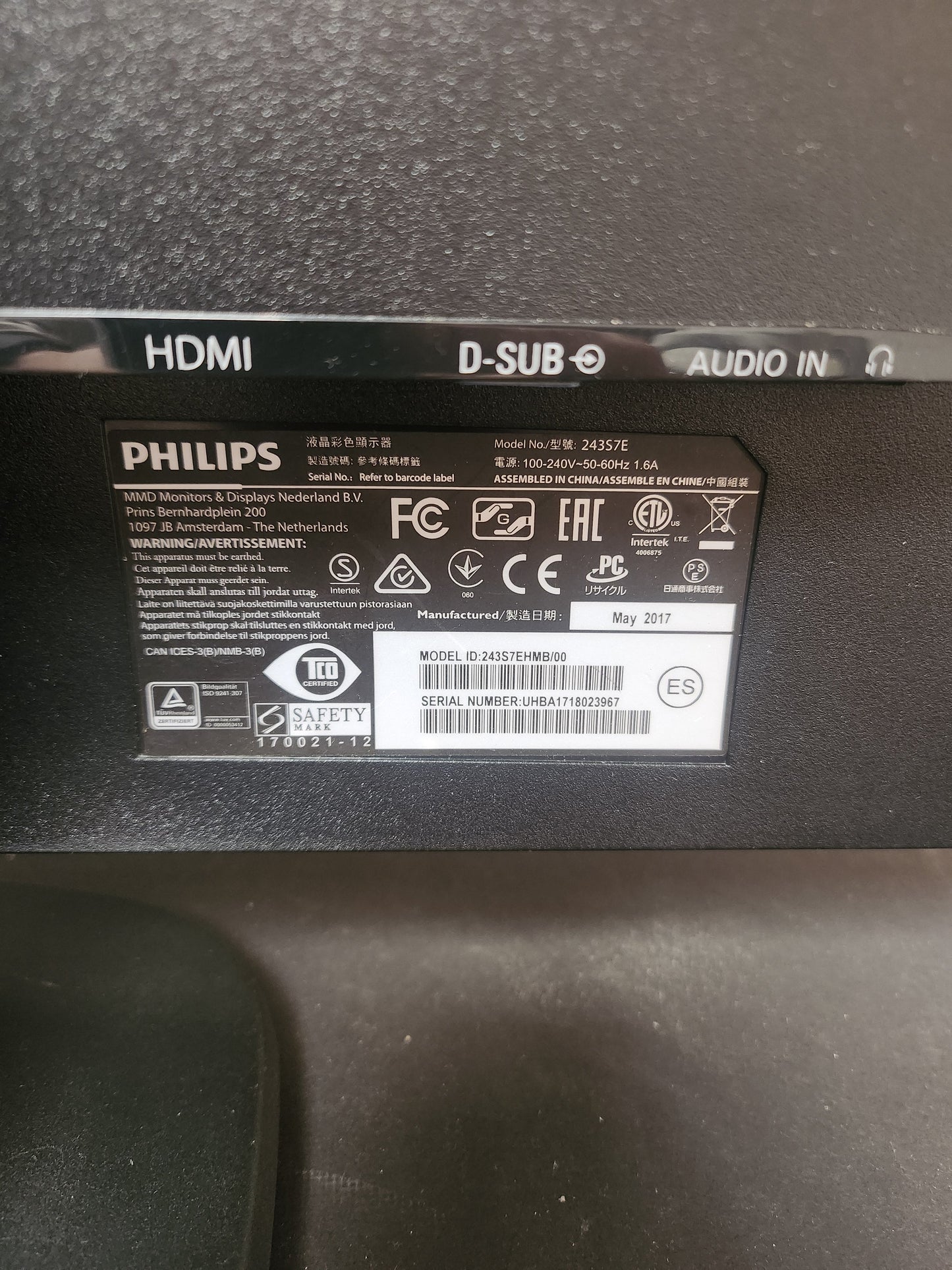Philips 243S LED Monitor 24Inch PC Beeldscherm - PC Beeldscherm