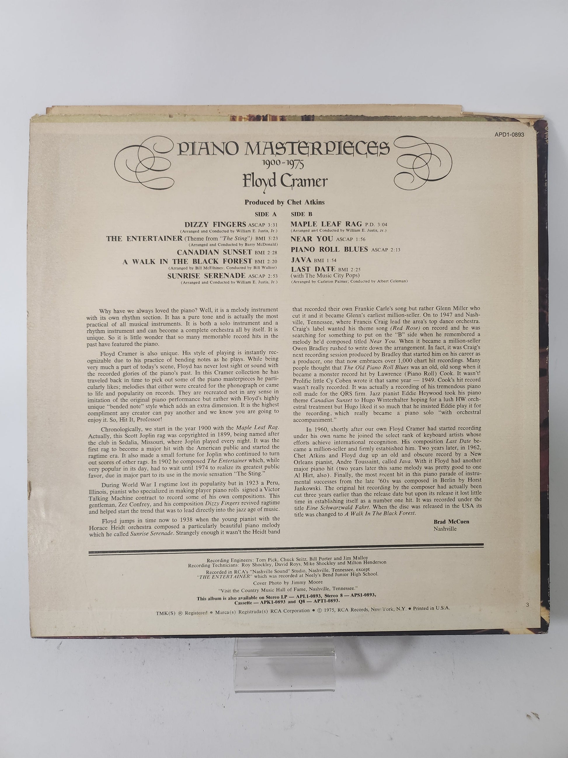 Piano Masterpieces 1900 - 1975: Floyd Cramer LP Vinyl - Lp Vinyl