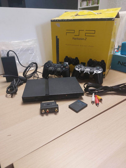 Playstation 2 Slim in doos inclusief memorycard, 2 controllers, ac adaptor , boekjes en AV-kabel - Feniks Gameshop