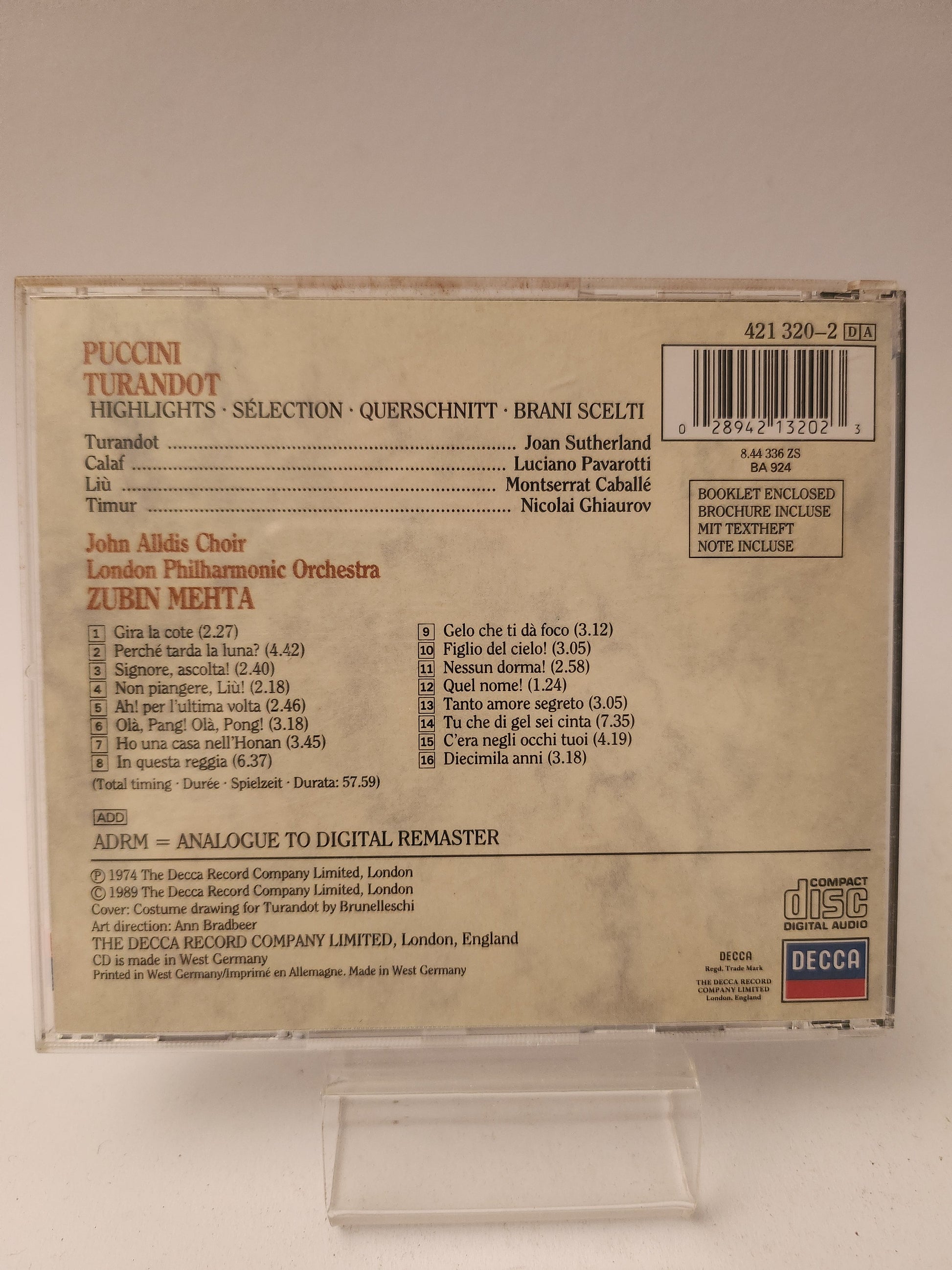 Puccini Turrandot Highlights CD - Cd