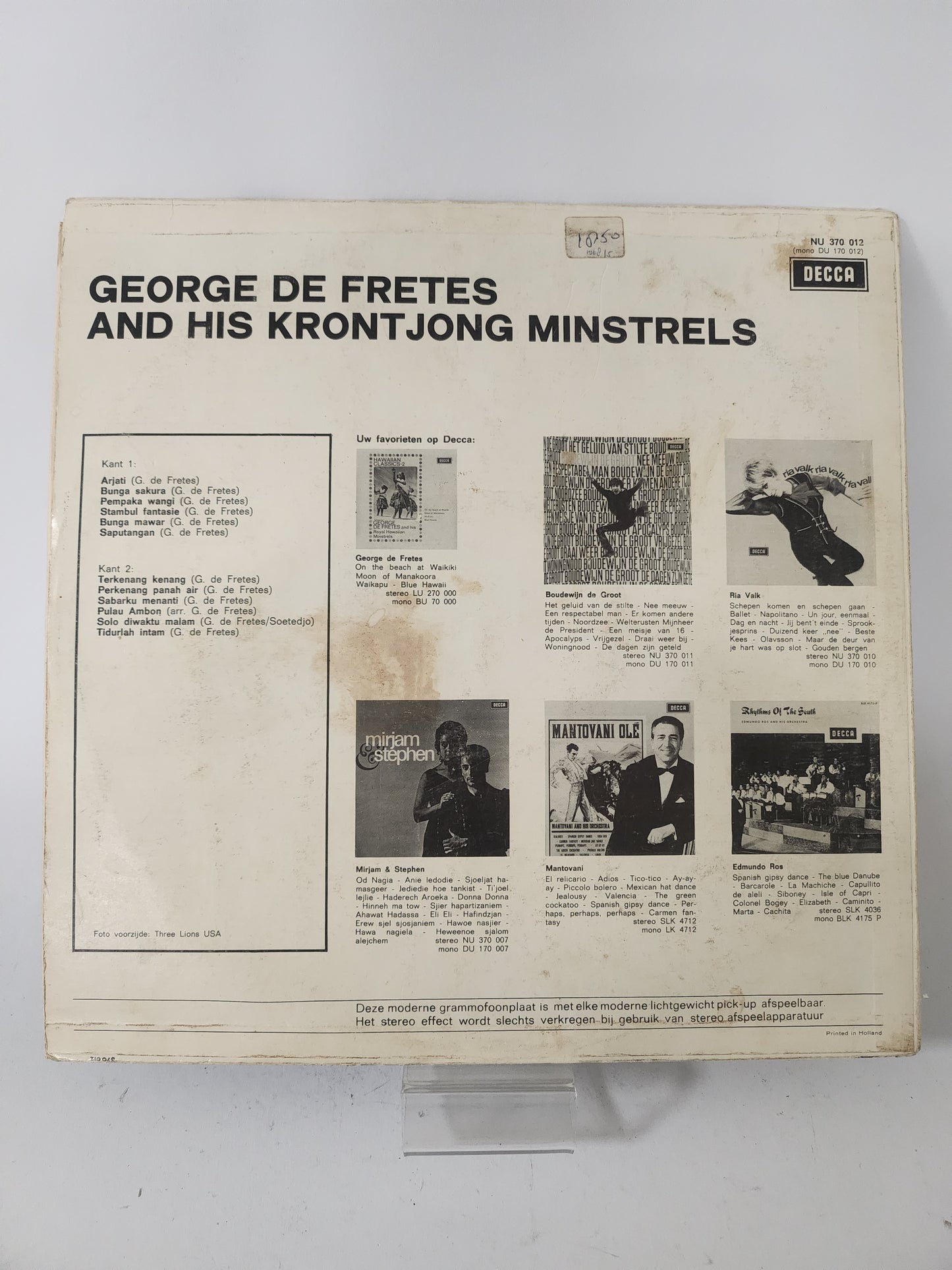 George de Fretes and His Krontjong Minstrels LP Vinyl