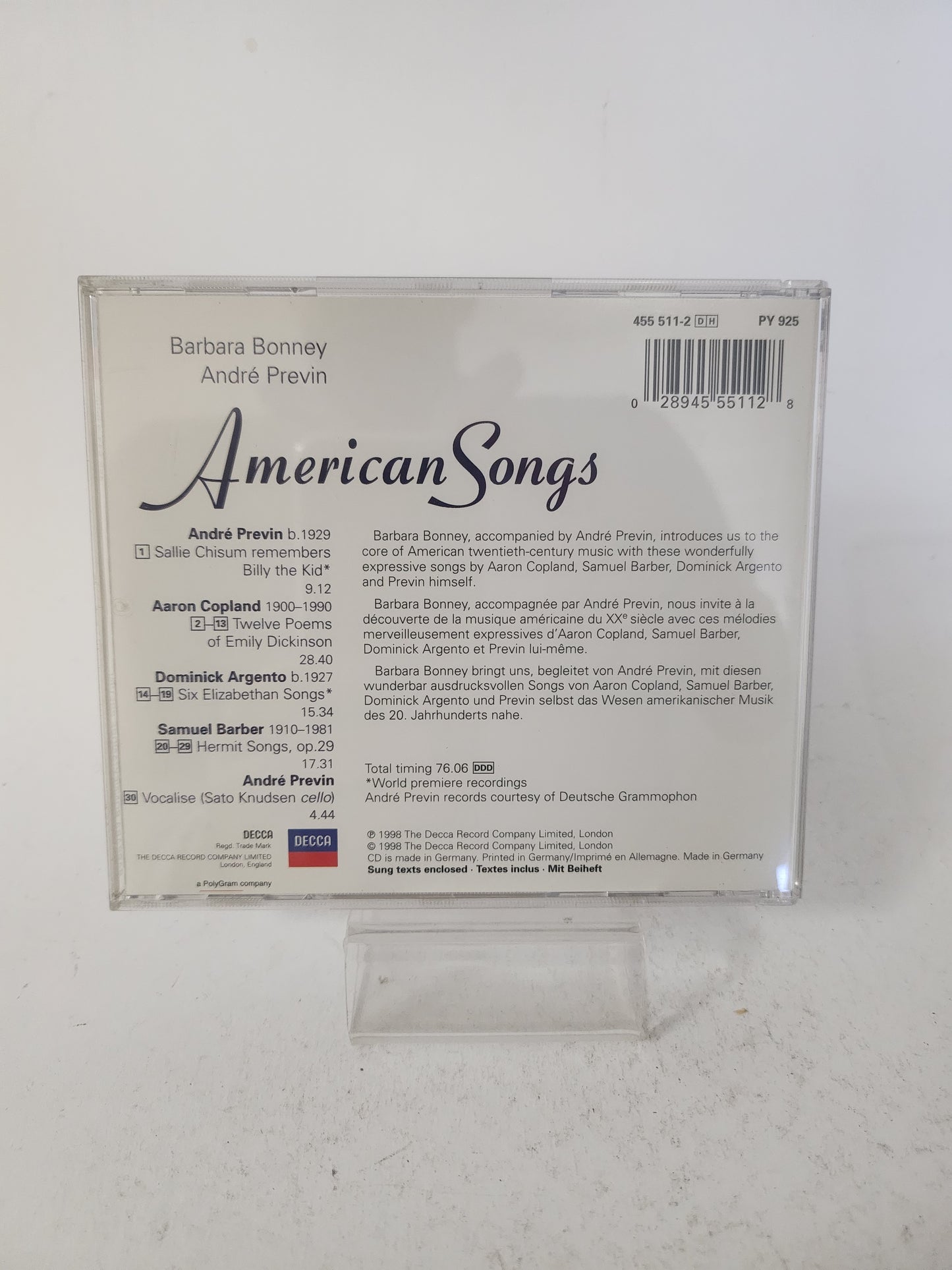 Barbara Bonney & André Previn: American Songs CD