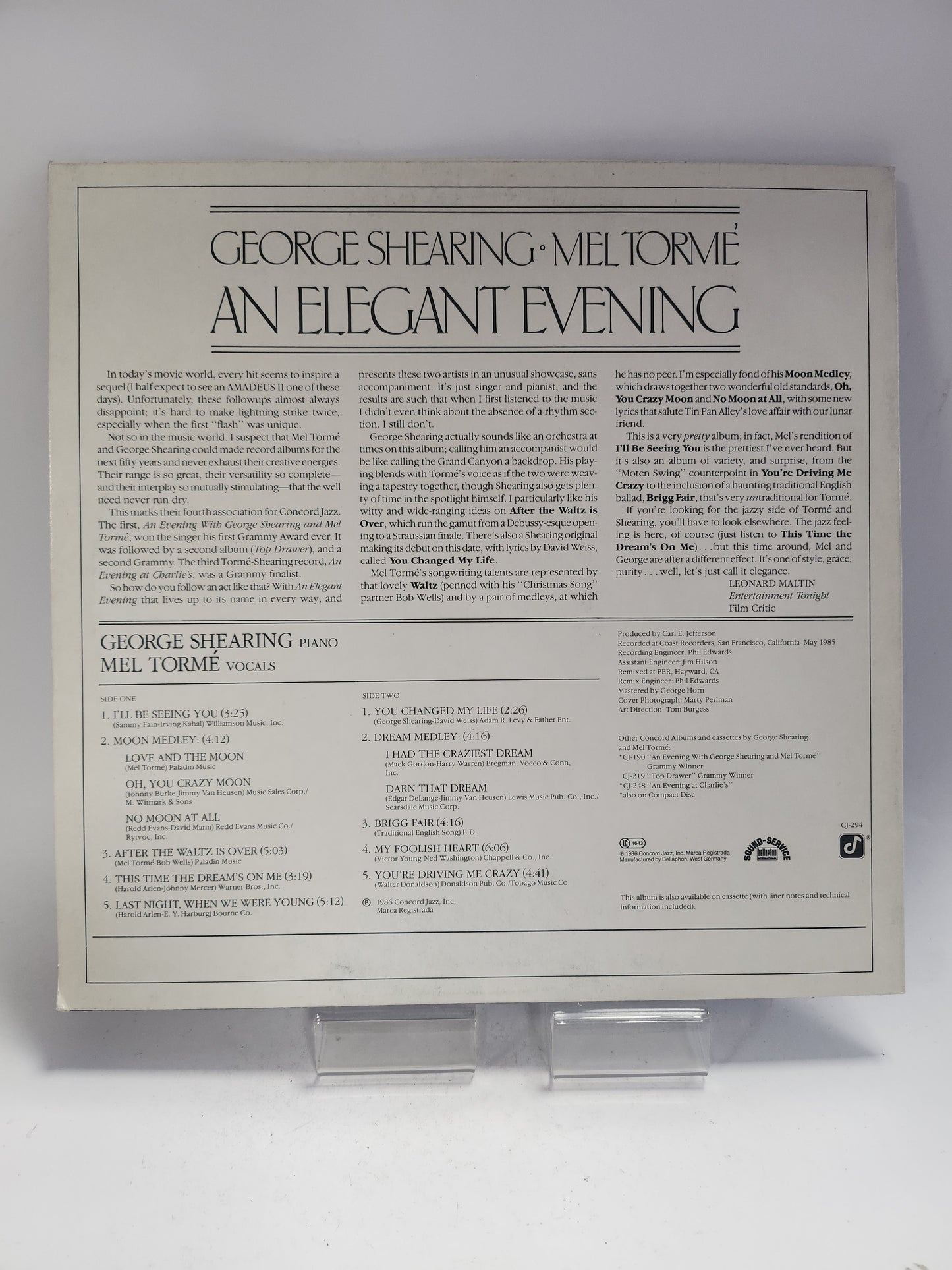 George Shearing Mel Torme: An Elegant Evening LP Vinyl